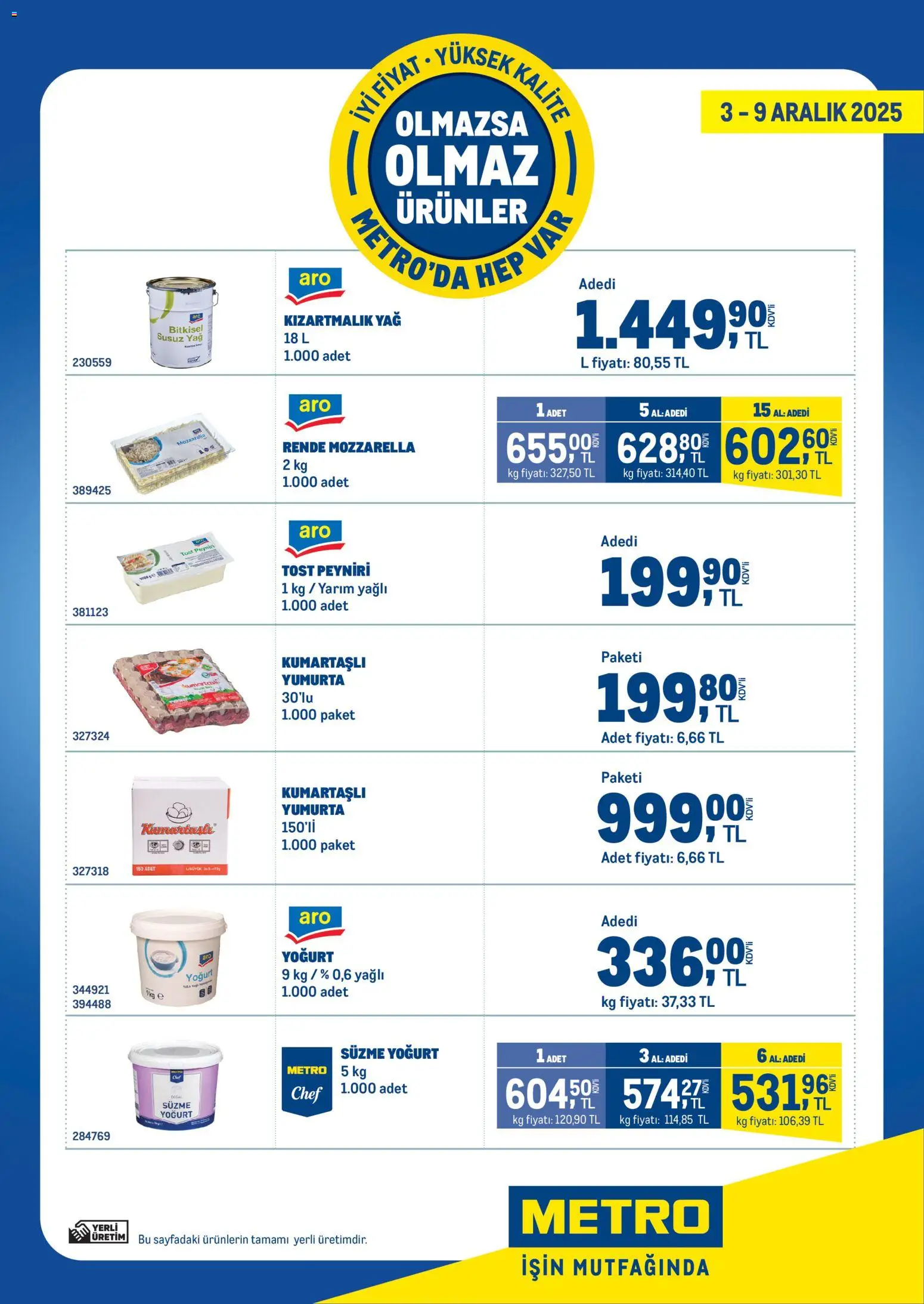 Metro - Olmazsa Olmaz Ürünler - 03.12.2025 tarihinden itibaren geçerlidir | Sayfa: 1 | Ürünler: Yoğurt, Yumurta, Rende, Yağ