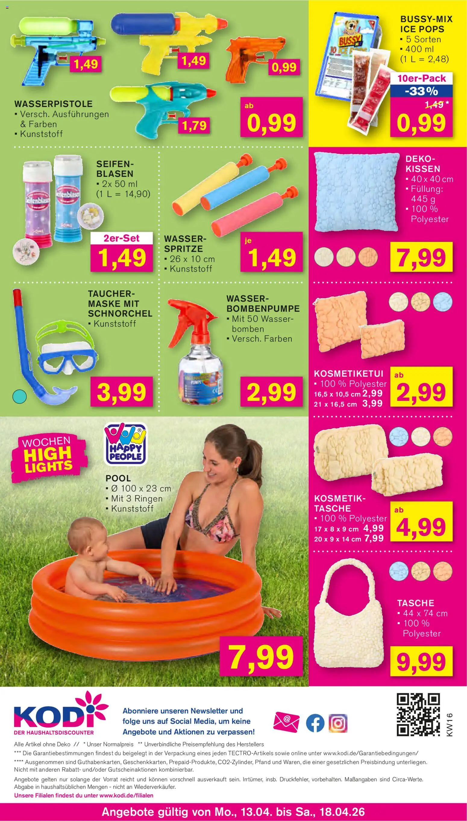 KODi Prospekt 	 – gültig ab 13.04.2026 | Seite: 11 | Produkte: Tasche, Kissen, Maske, Wasser