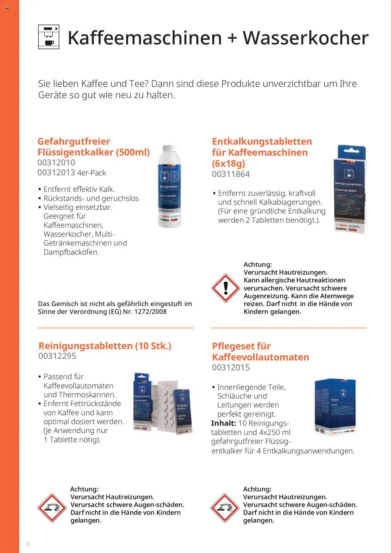 Bosch Kundendienst gültig ab 06.03.2024 | Seite: 6 | Produkte: Wasserkocher, Kaffee, Tee