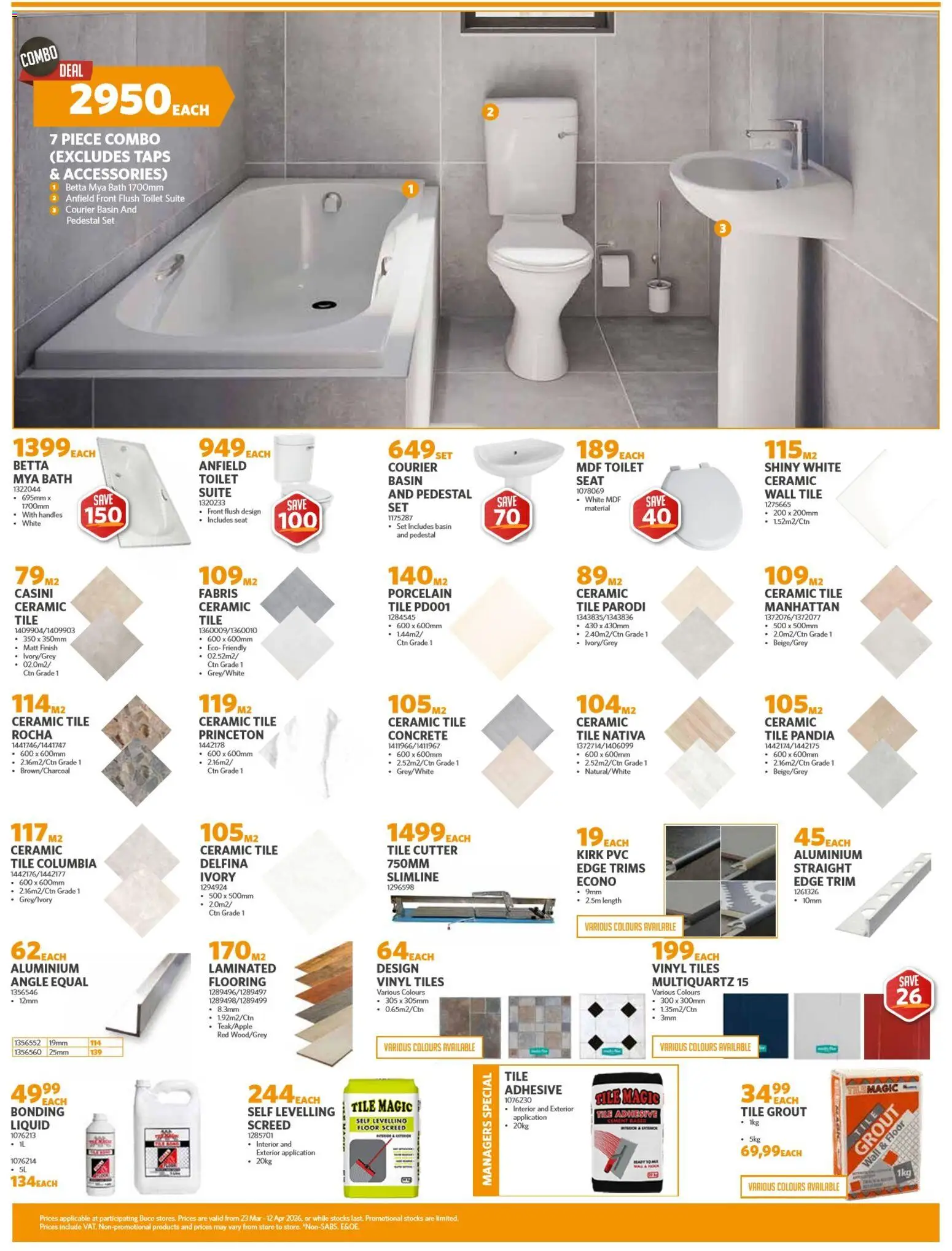 New BUCO catalogue – valid from 23.03.2026 | Page: 1 | Products: Pedestal, Cutter, Adhesive, Peach