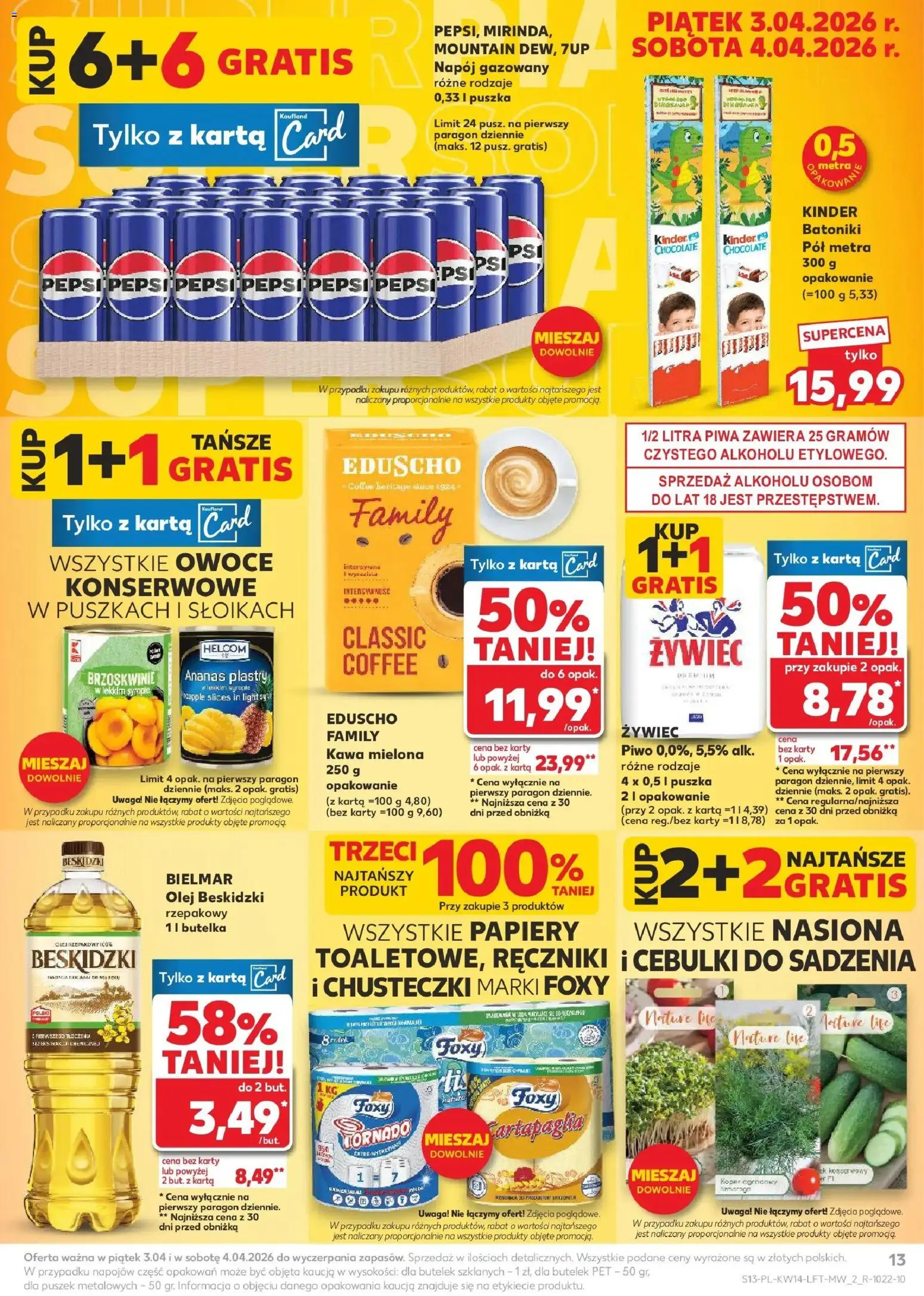 Kaufland gazetka od 01.04.2026 | Strona: 13 | Produkty: Pepsi, Nasiona, Olej, Owoce