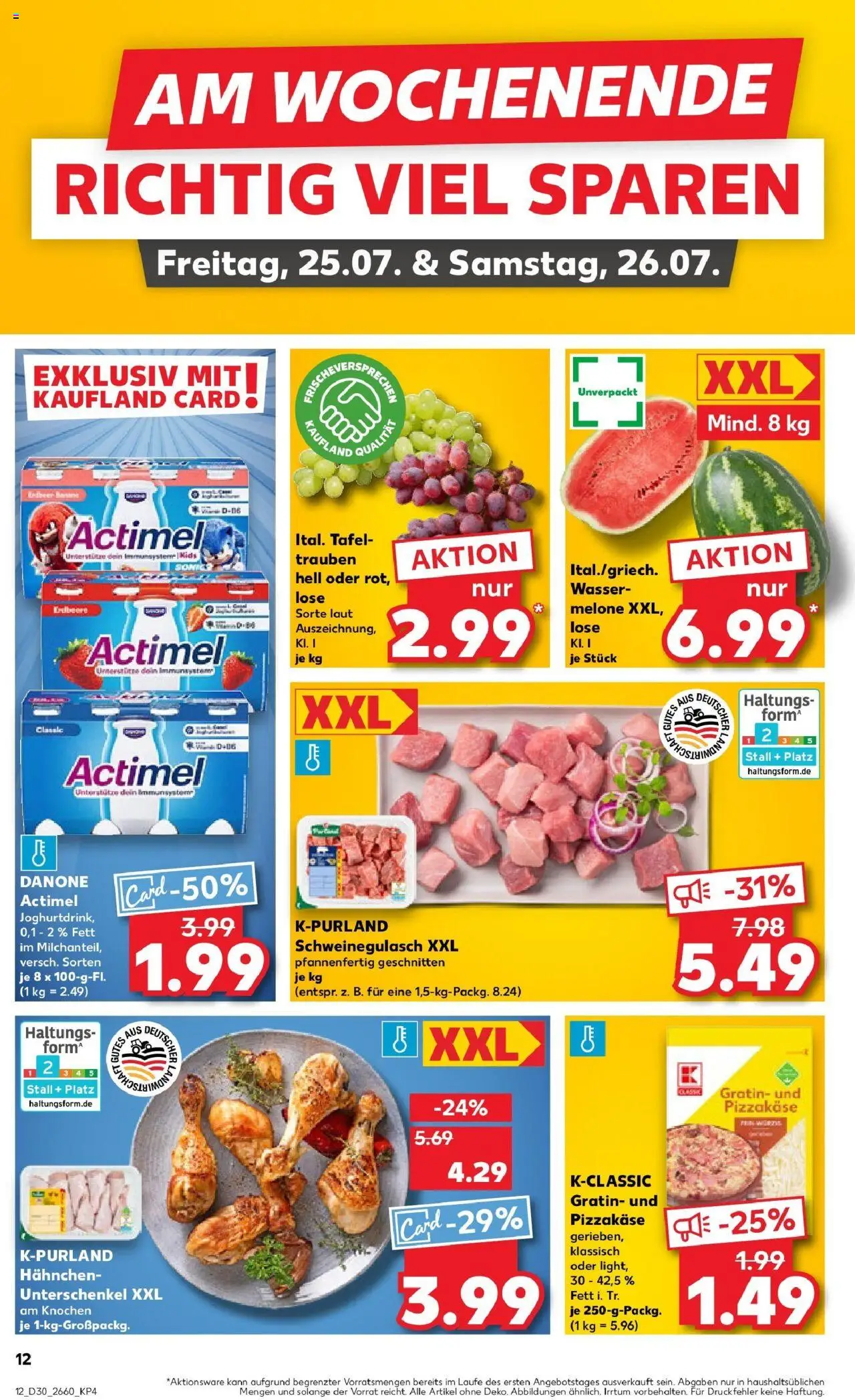 Kaufland prospekt Mannheim	 - gültig ab dem 24.07.2025 | Seite: 12 | Produkte: Schweinegulasch, Actimel, Trauben, Wasser