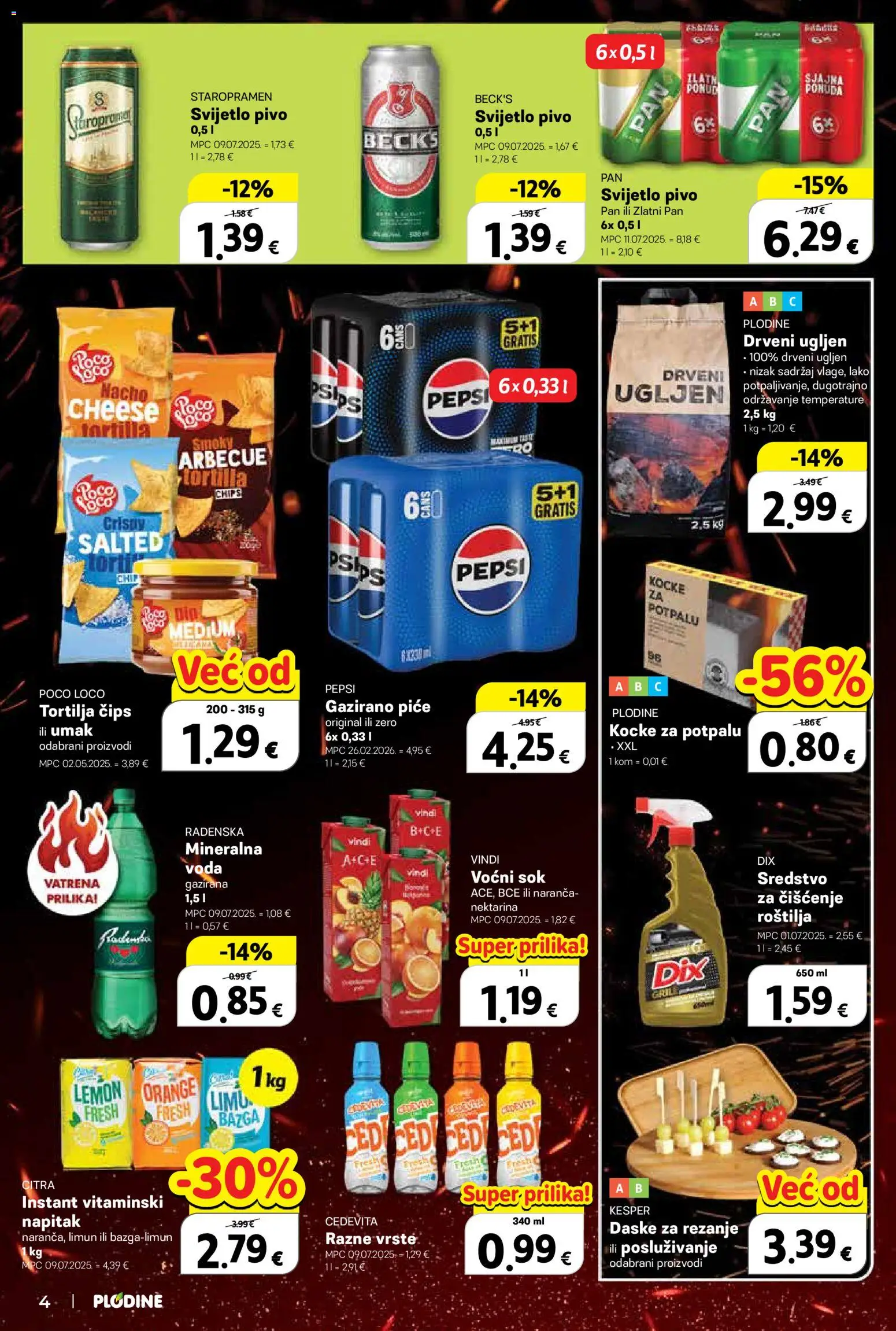 Plodine katalog | vrijedi od 08.04.2026 | Stranica: 4 | Proizvodi: Staropramen, Radenska, Pepsi, Cedevita