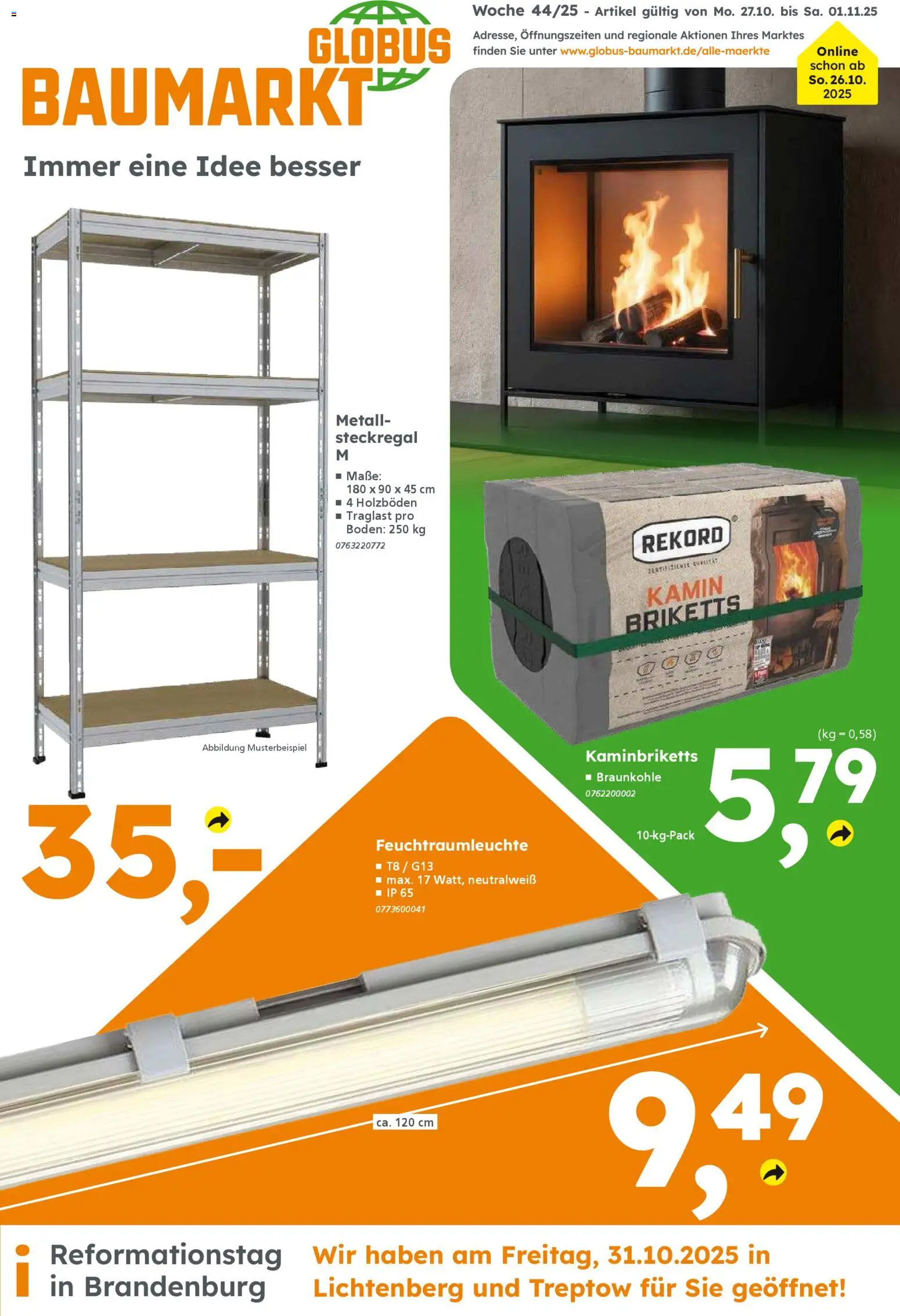 Globus Baumarkt Prospekt 	 – gültig ab 26.10.2025 | Seite: 1 | Produkte: Kamin