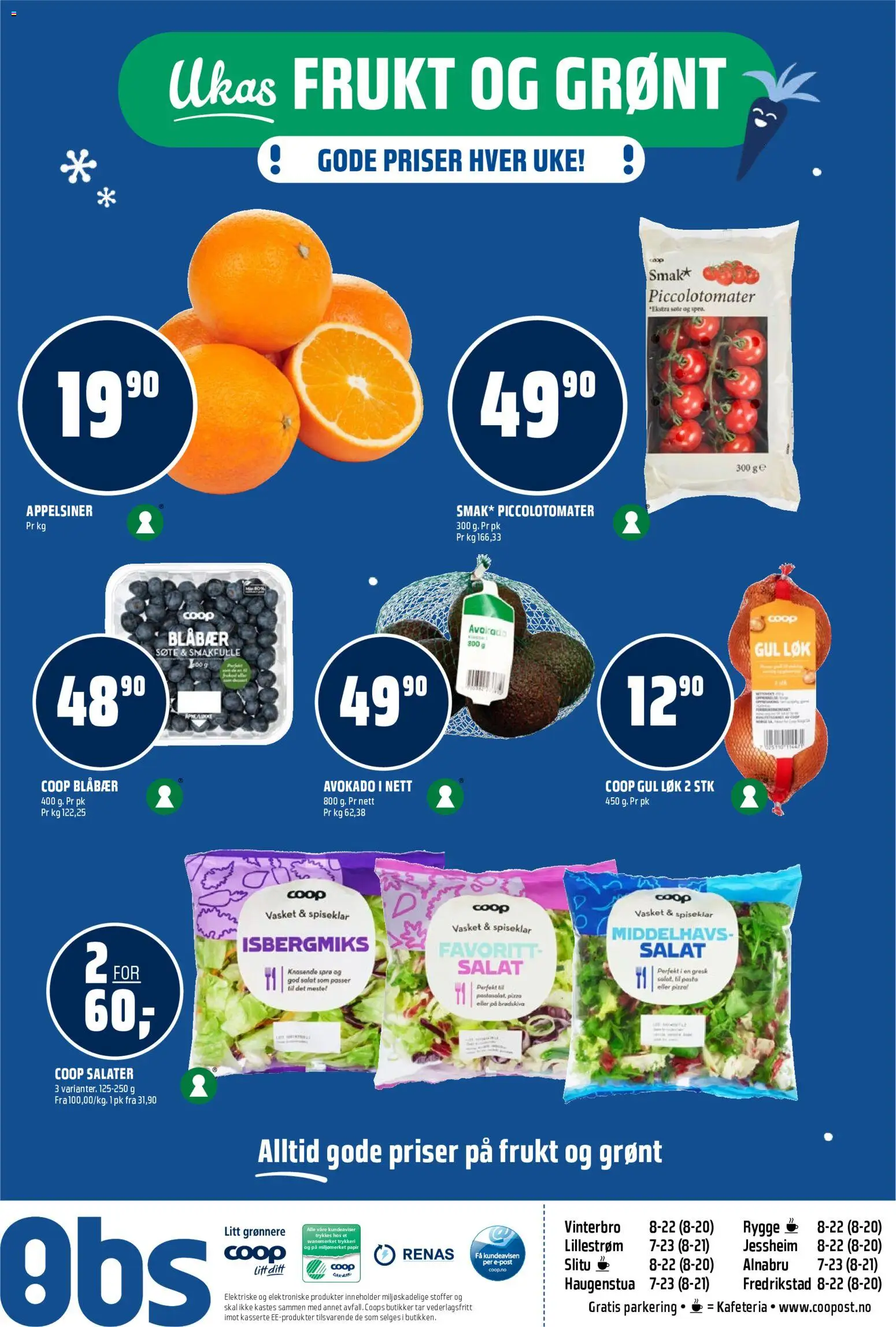 {H1} | Side: 23 | Produkter: Appelsiner, Salat, Blåbær, Суміш дитяча