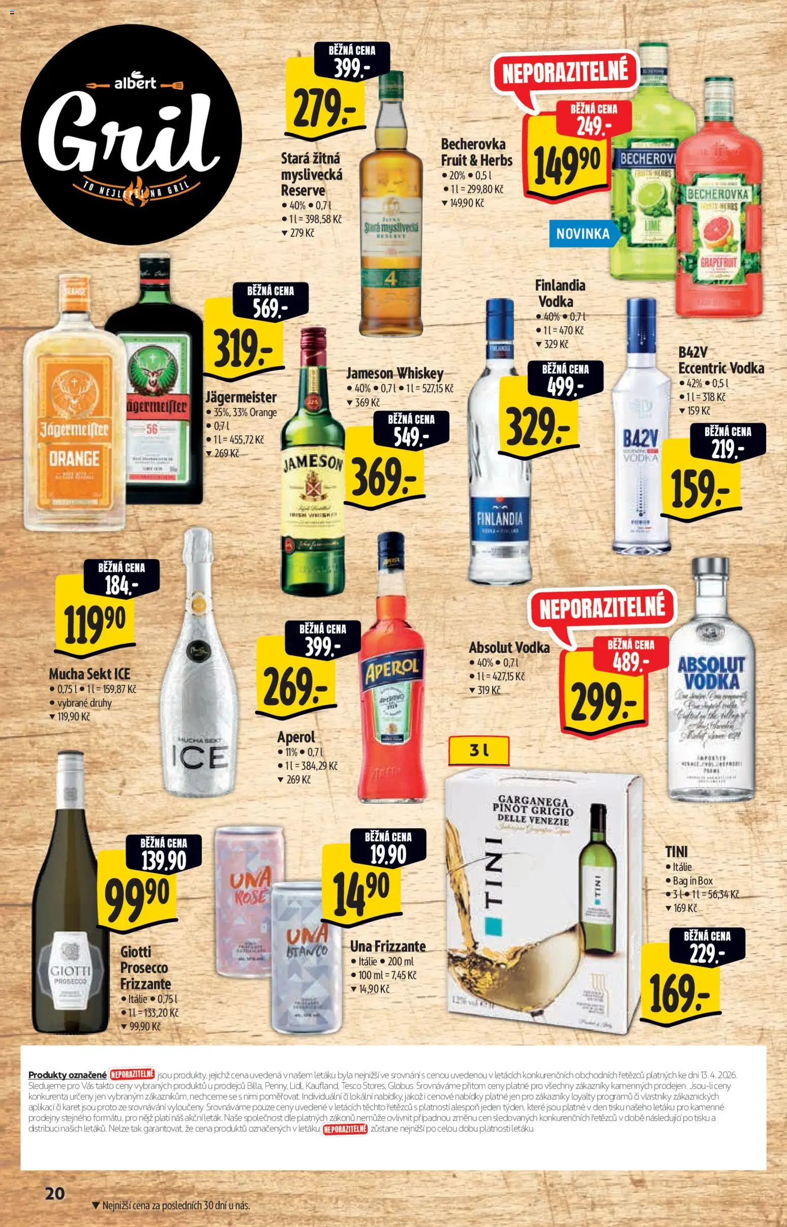 Albert katalog - Hypermarket od 22.04.2026 | Strana: 20 | Produkty: Jägermeister, Myslivec, Frizzante, Becherovka