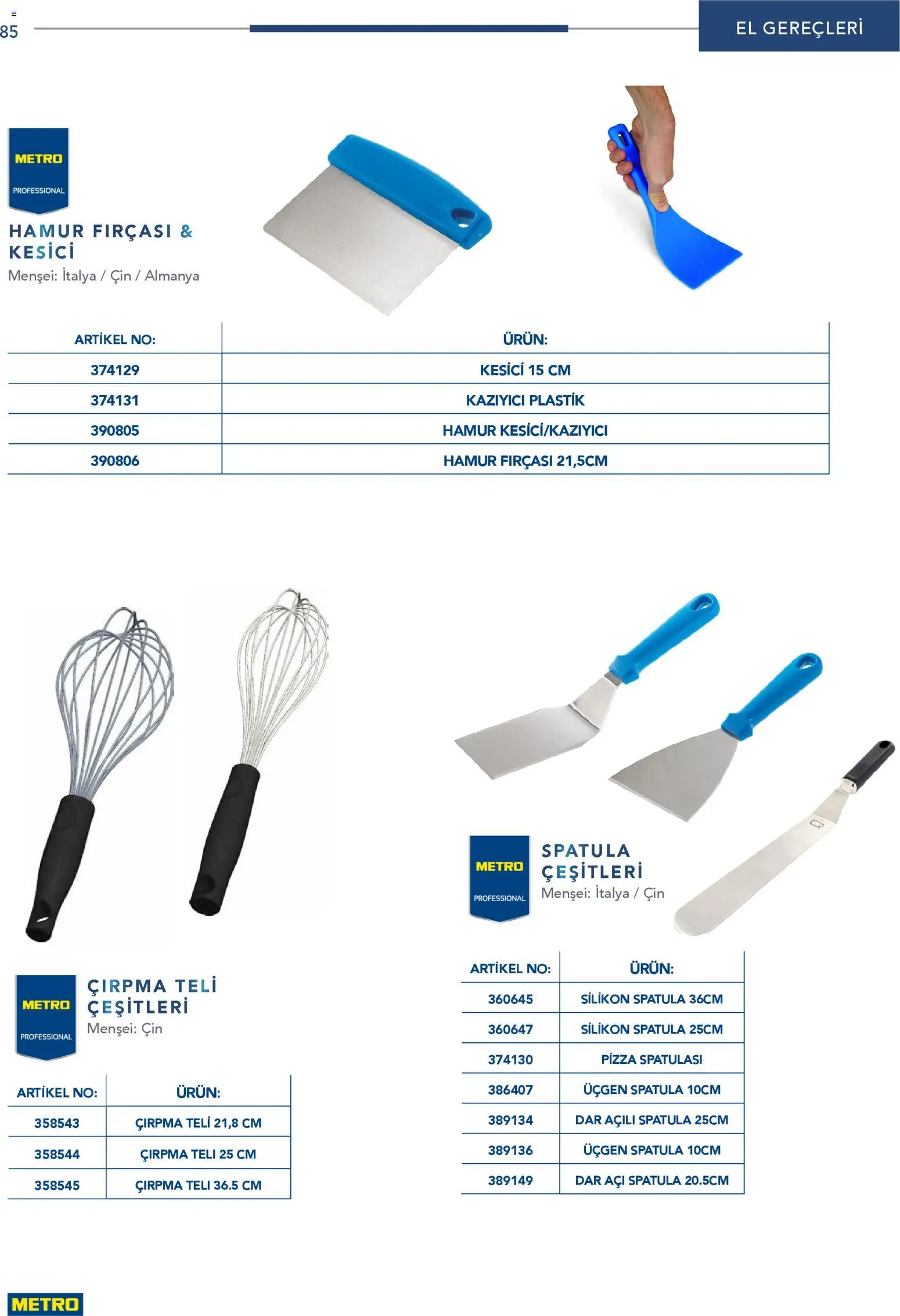 Metro - Profesyonel Çözümler - 26.12.2025 tarihinden itibaren geçerlidir | Sayfa: 85 | Ürünler: Pizza, Cin, Spatula, Kesici