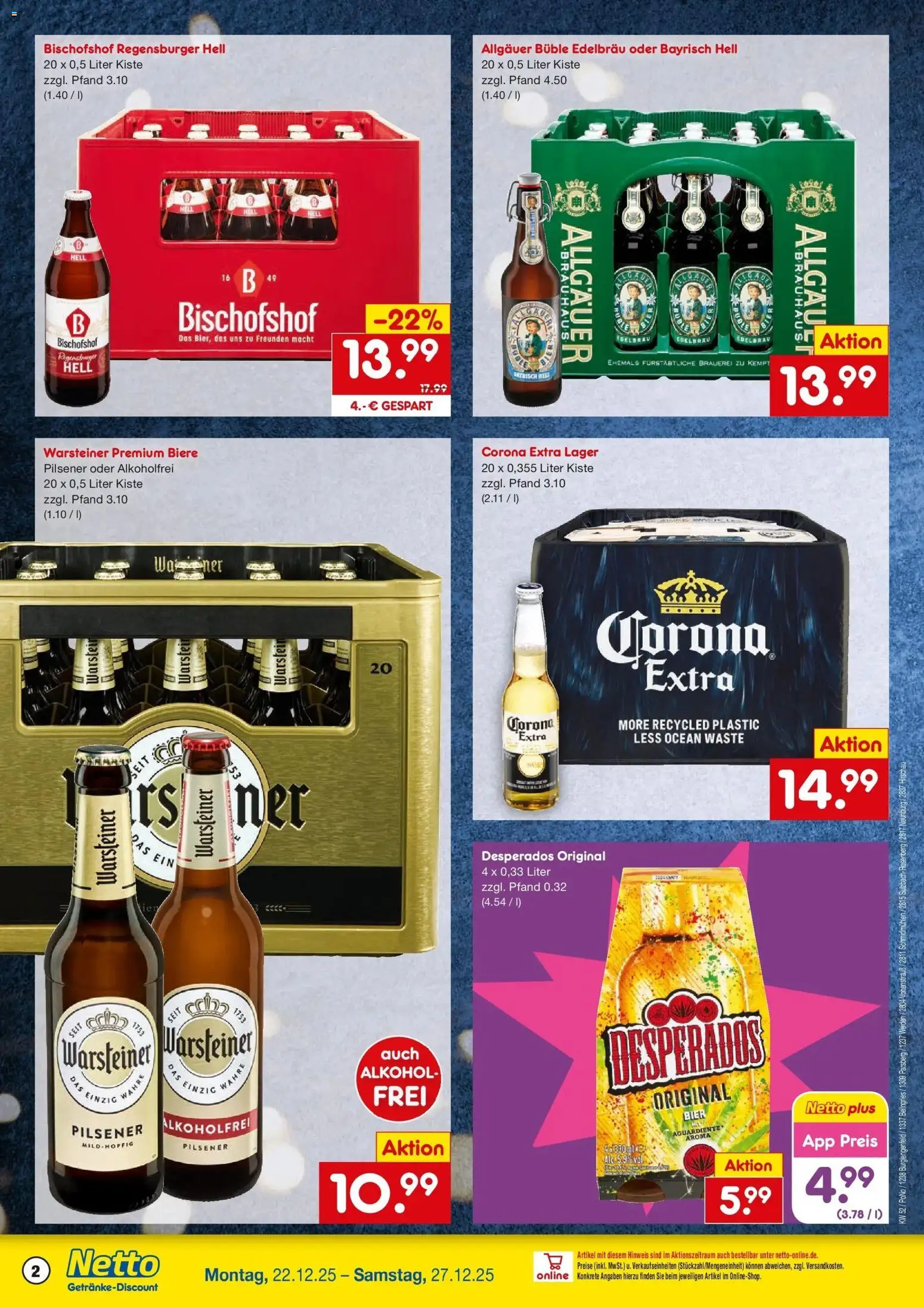 Netto Marken-Discount prospekt Burglengenfeld	 – gültig ab 22.12.2025 | Seite: 2 | Produkte: Bier, Warsteiner, Desperados