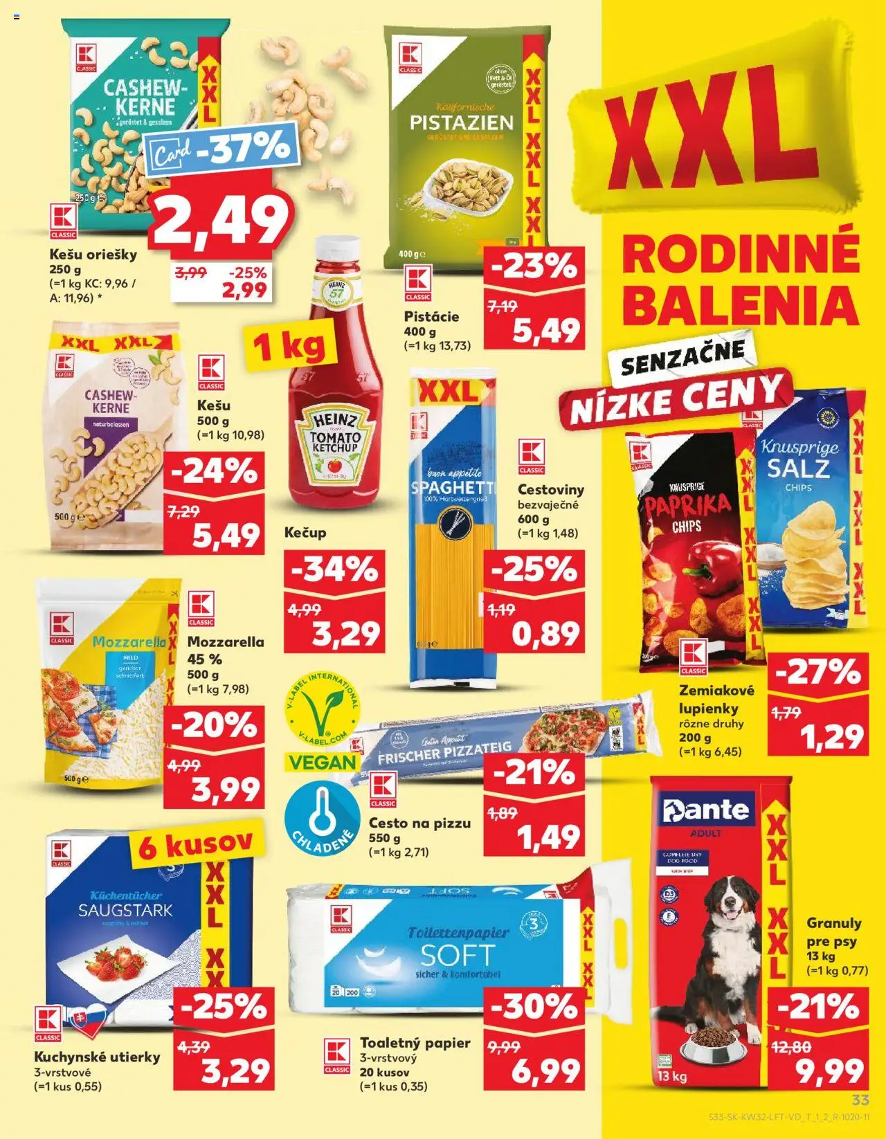 Kaufland SK akciós ujság - amely érvényes a következő dátumtól: 07.08.2025 | Oldal: 33 | Termékek: Mozzarella, Chips, Ketchup, Vegán