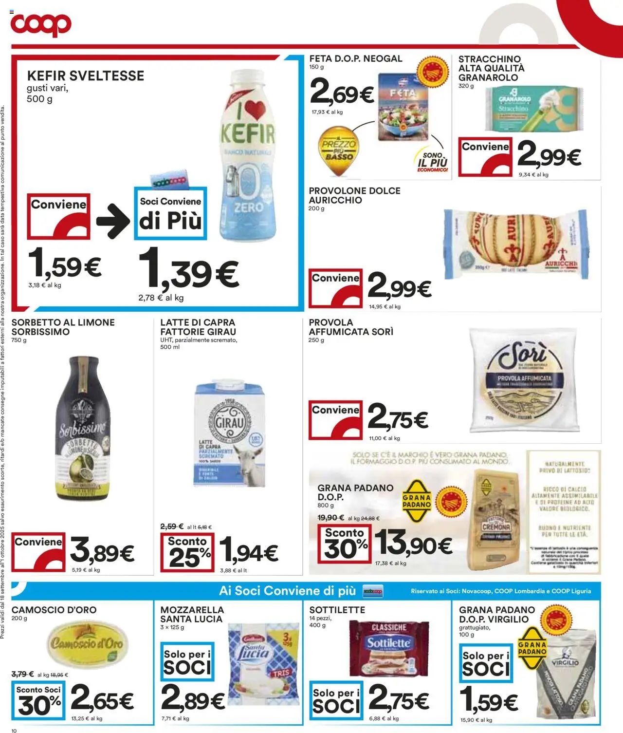 Volantino COOP del 18.09.2025 | Pagina: 10 | Prodotti: Sorbetto, Data, Stracchino, Provola