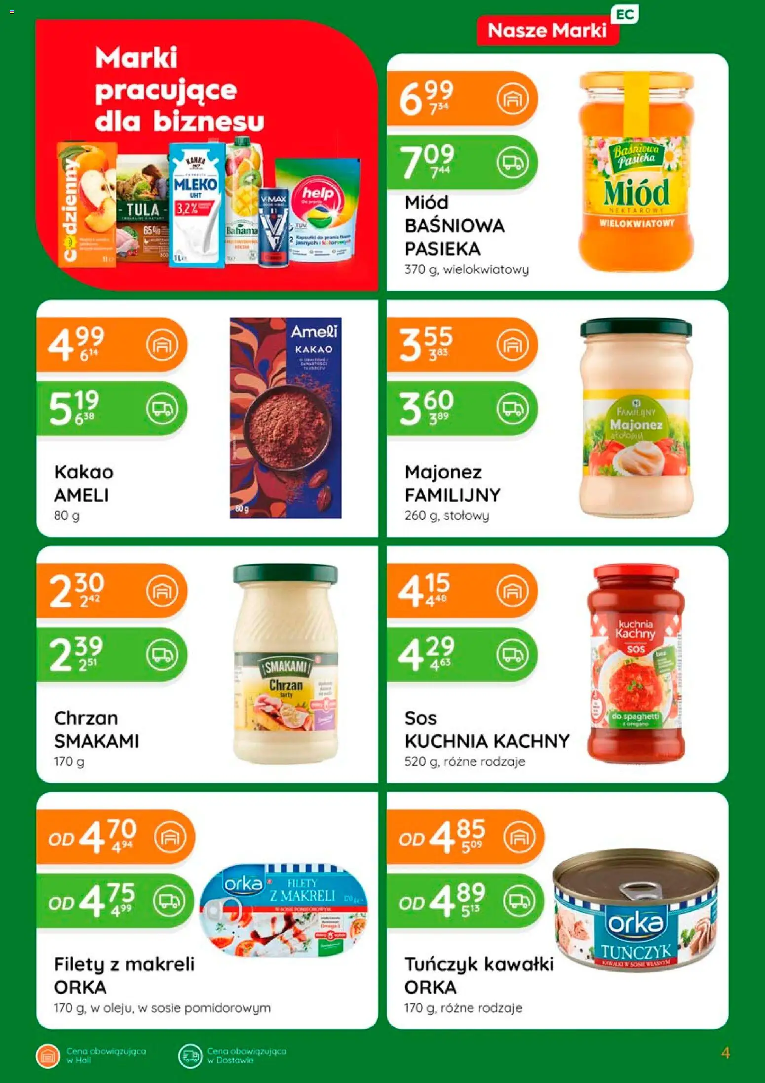 Eurocash gazetka - Oferta Produktowa od 05.03.2026 | Strona: 4 | Produkty: Miód, Kakao, Chrzan, Mleko