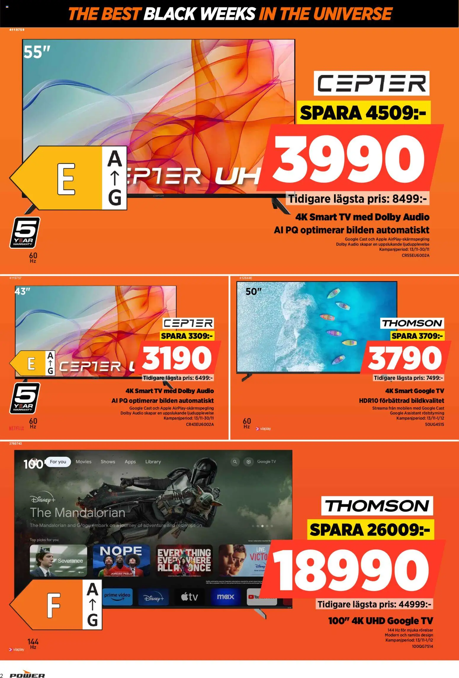Power reklamblad aktuell från 24.11.2025 | Sida: 2 | Produkter: Äpple, Smart tv, Tv, Audio
