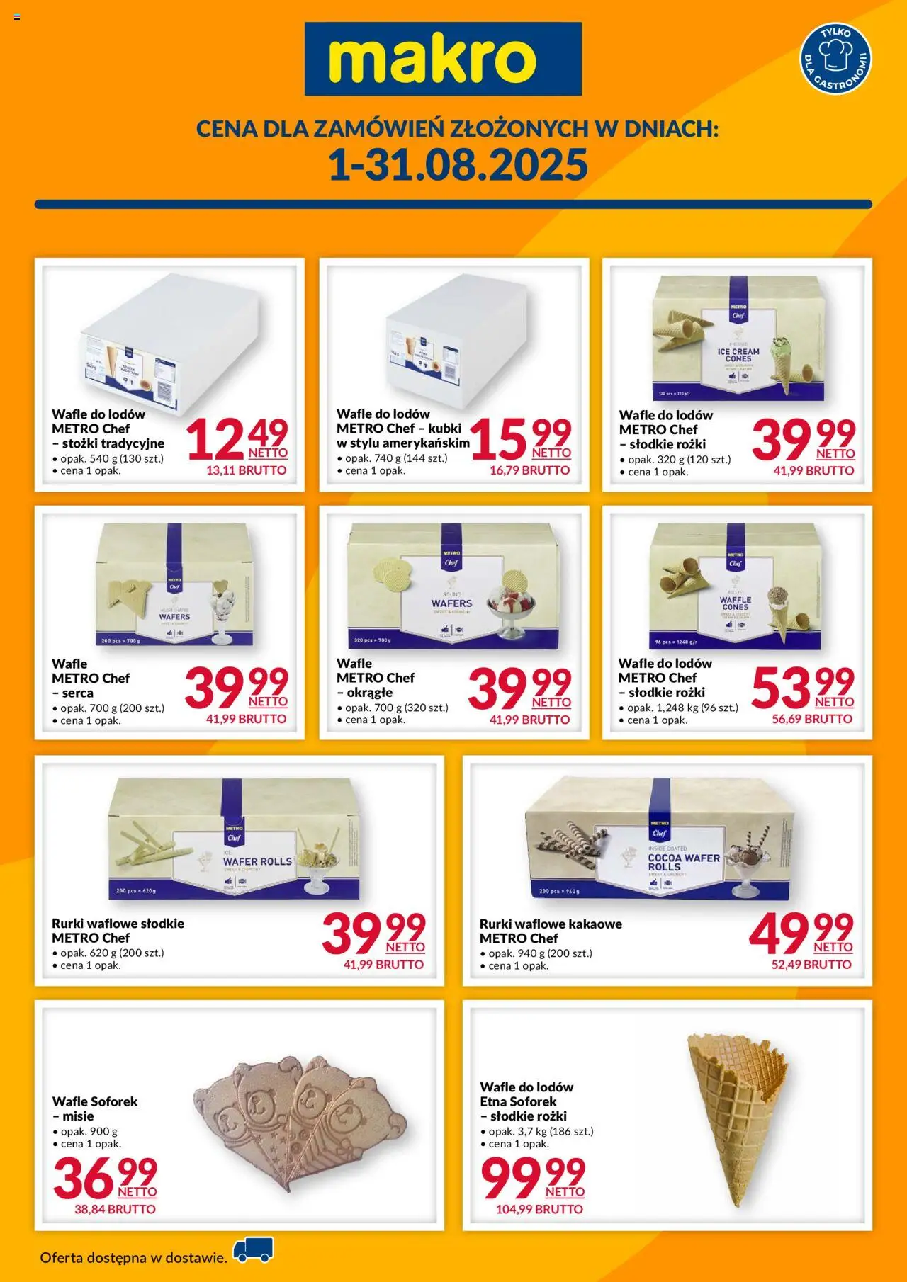Makro Gazetka - Wafle do lodow od 01.08.2025 | Strona: 1 | Produkty: Wafle, Rurki waflowe