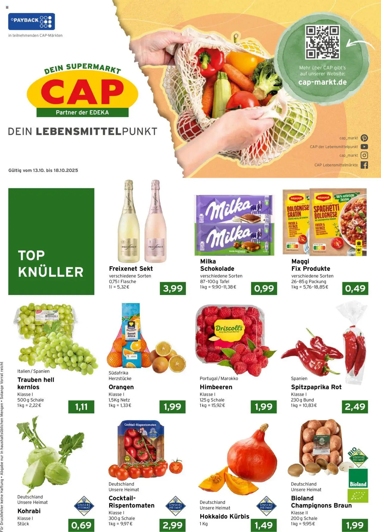 CAP Markt Prospekt – gültig ab 13.10.2025 | Seite: 1 | Produkte: Maggi, Trauben, Freixenet, Orangen