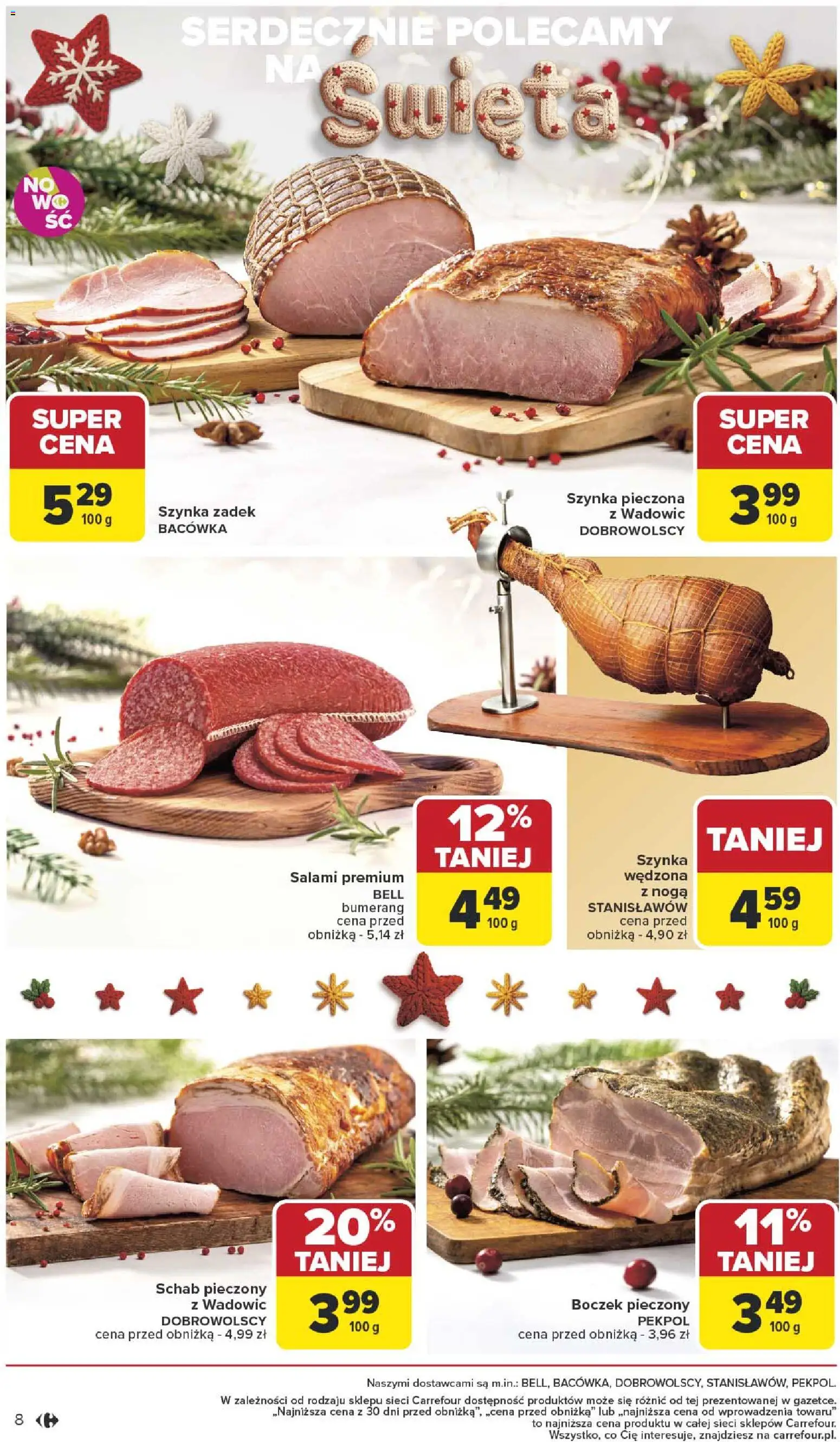 Carrefour Gazetka - Święta od 01.12.2025 | Strona: 8 | Produkty: Bell, Szynka, Boczek, Salami