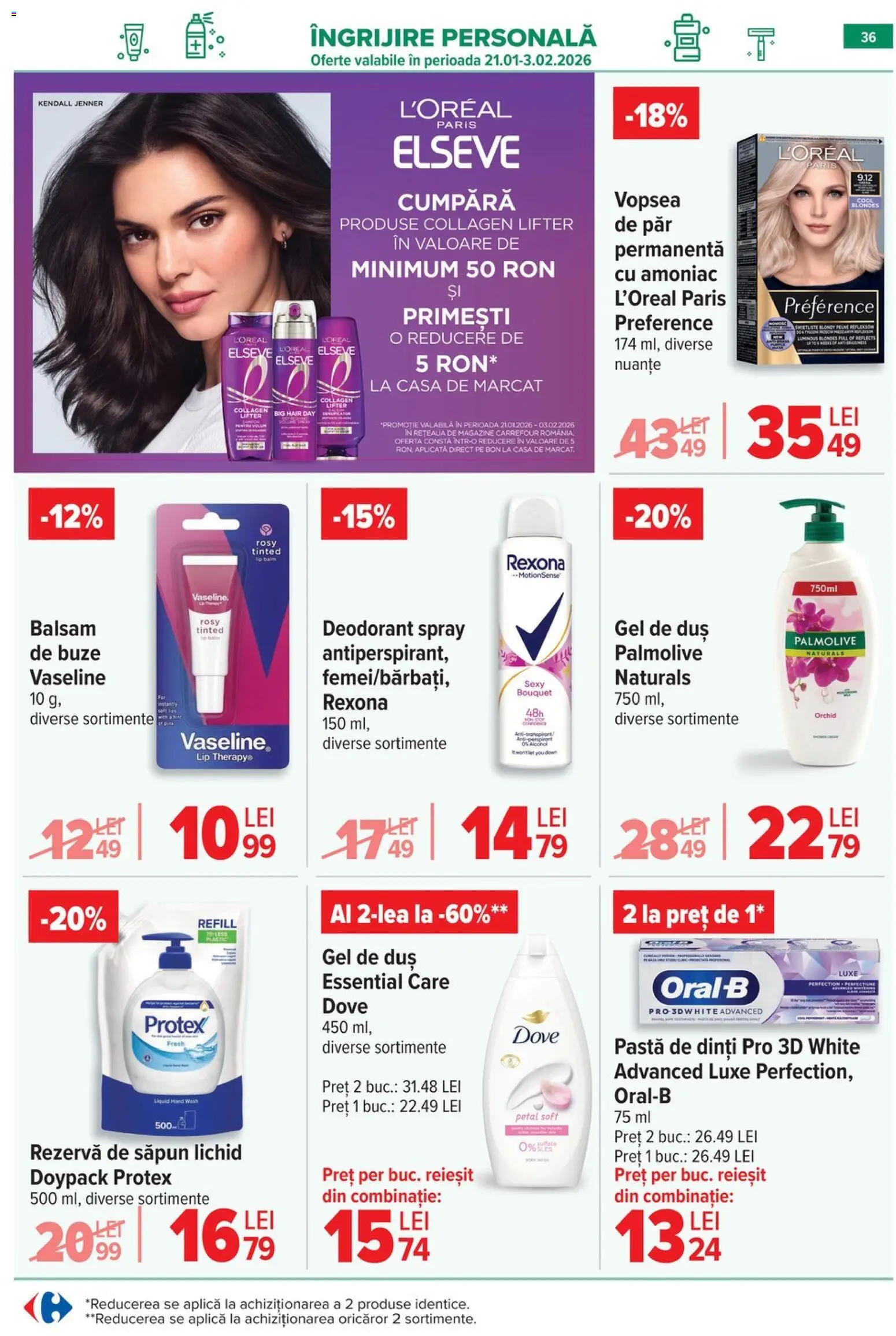 Noul catalog Carrefour – valabil de la 28.01.2026 | Pagină: 36 | Produse: Duș, Balsam, Deodorant, Săpun lichid