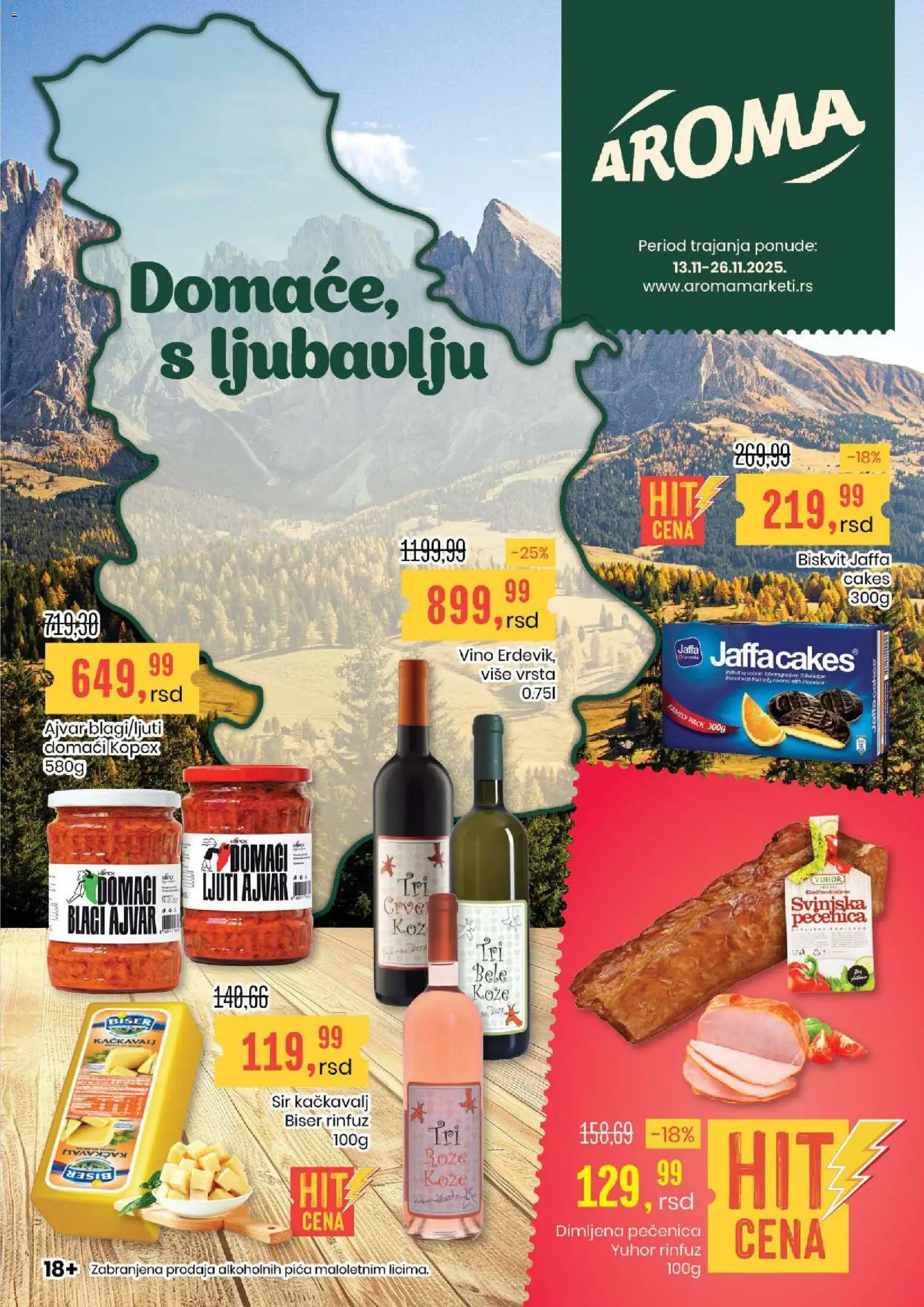 Aroma Market katalog - važi od 13.11.2025 | Strana: 1 | Proizvode: Ajvar, Sir, Vino, Pečenica