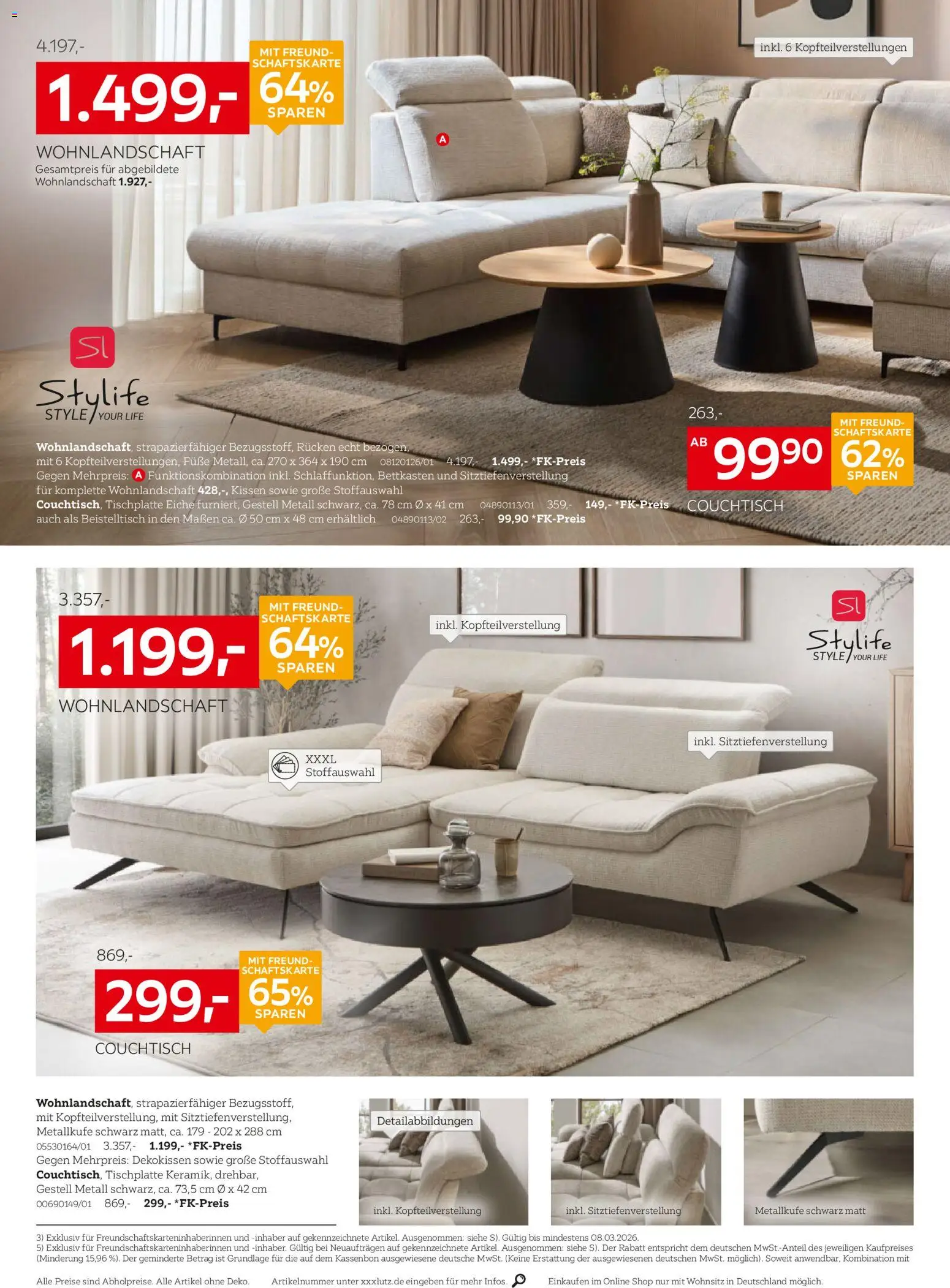 XXXL Lutz Prospekt 	 – gültig ab 22.02.2026 | Seite: 10 | Produkte: Wohnlandschaft, Beistelltisch, Kissen, Couchtisch