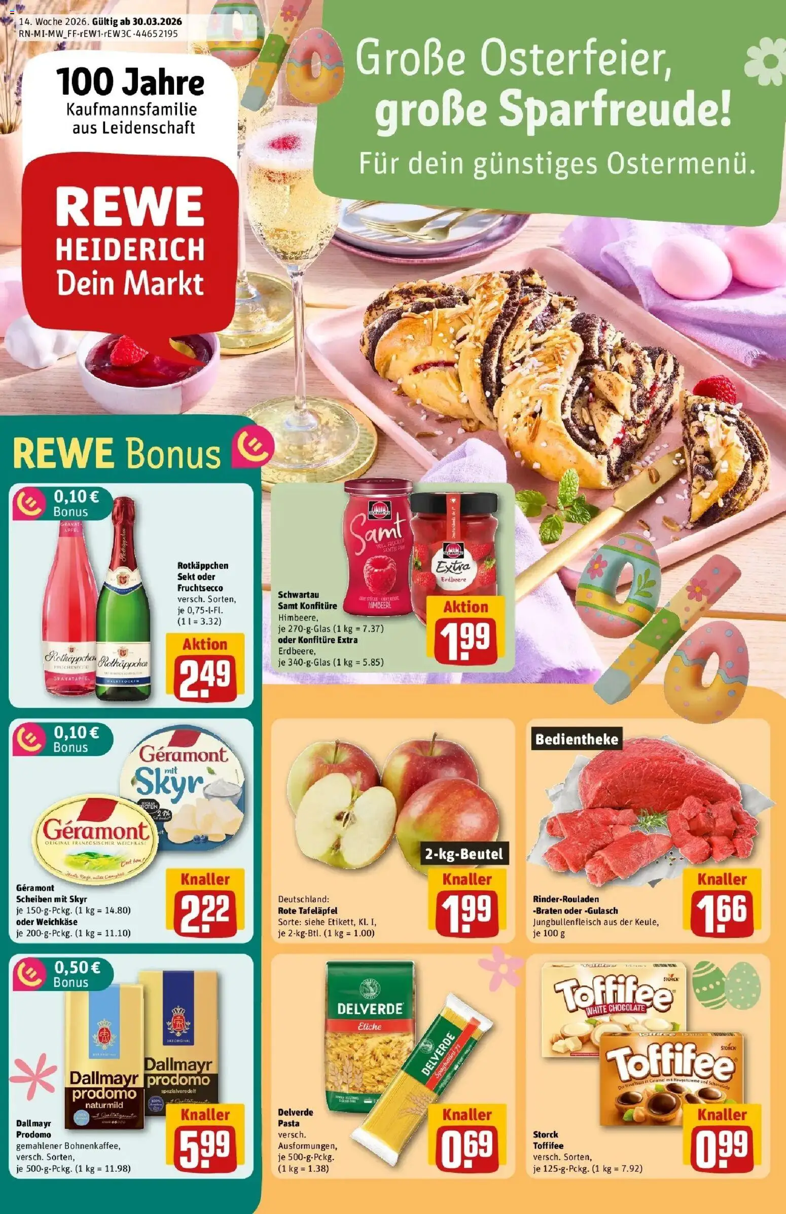Rewe Prospekt Warstein / Belecke	 – gültig ab 30.03.2026 | Seite: 1 | Produkte: Geramont, Granatapfel, Schokolade, Schwartau samt
