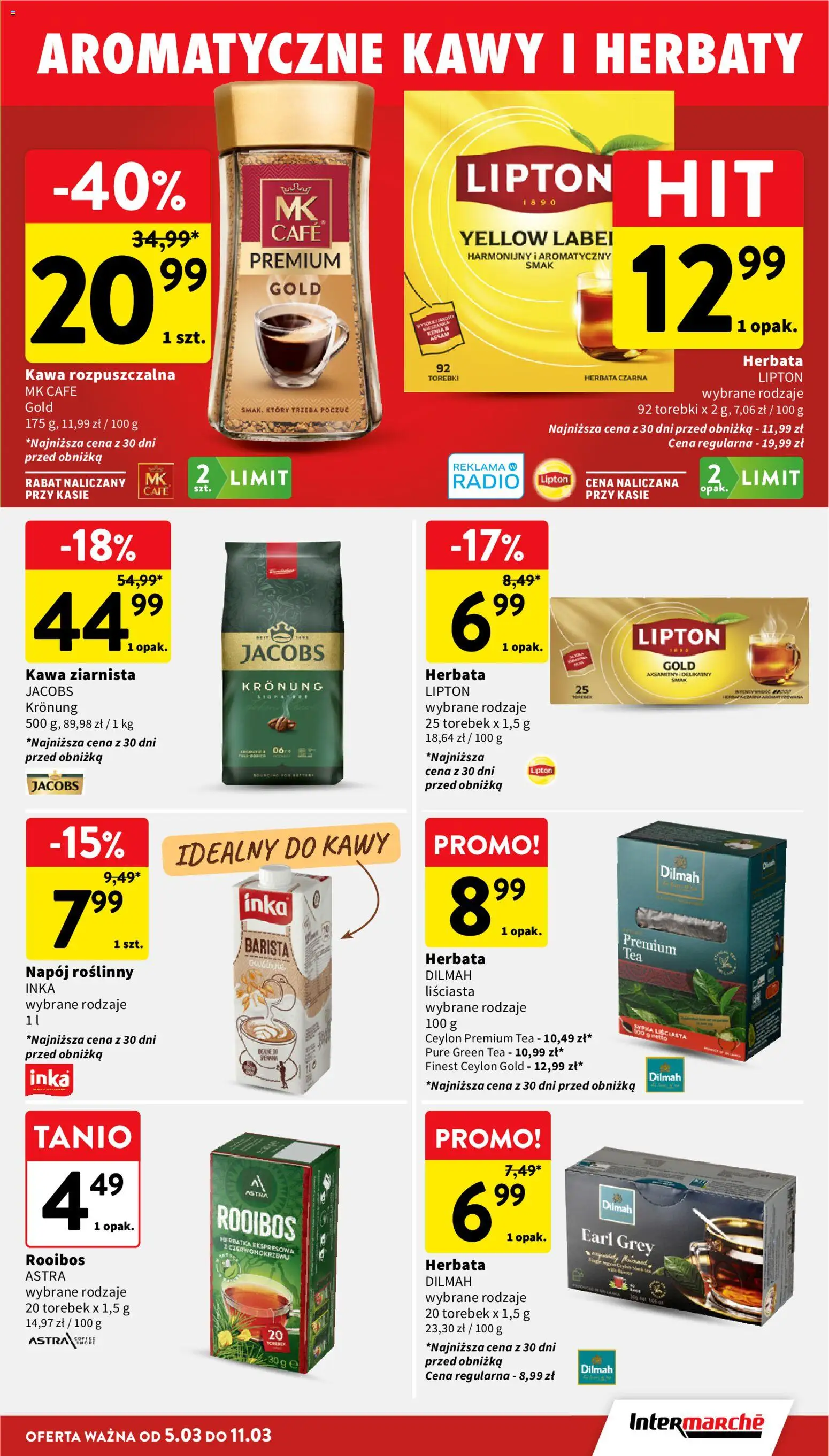 Intermarche gazetka od 05.03.2026 | Strona: 27 | Produkty: Kawa ziarnista, Kawa, Herbata, Torebki
