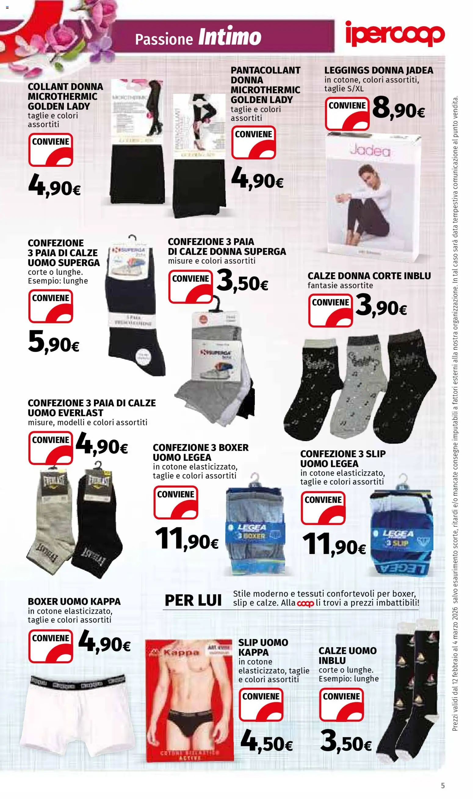 Volantino Ipercoop del 12.02.2026 | Pagina: 5 | Prodotti: Leggings, Slip, Collant, Data