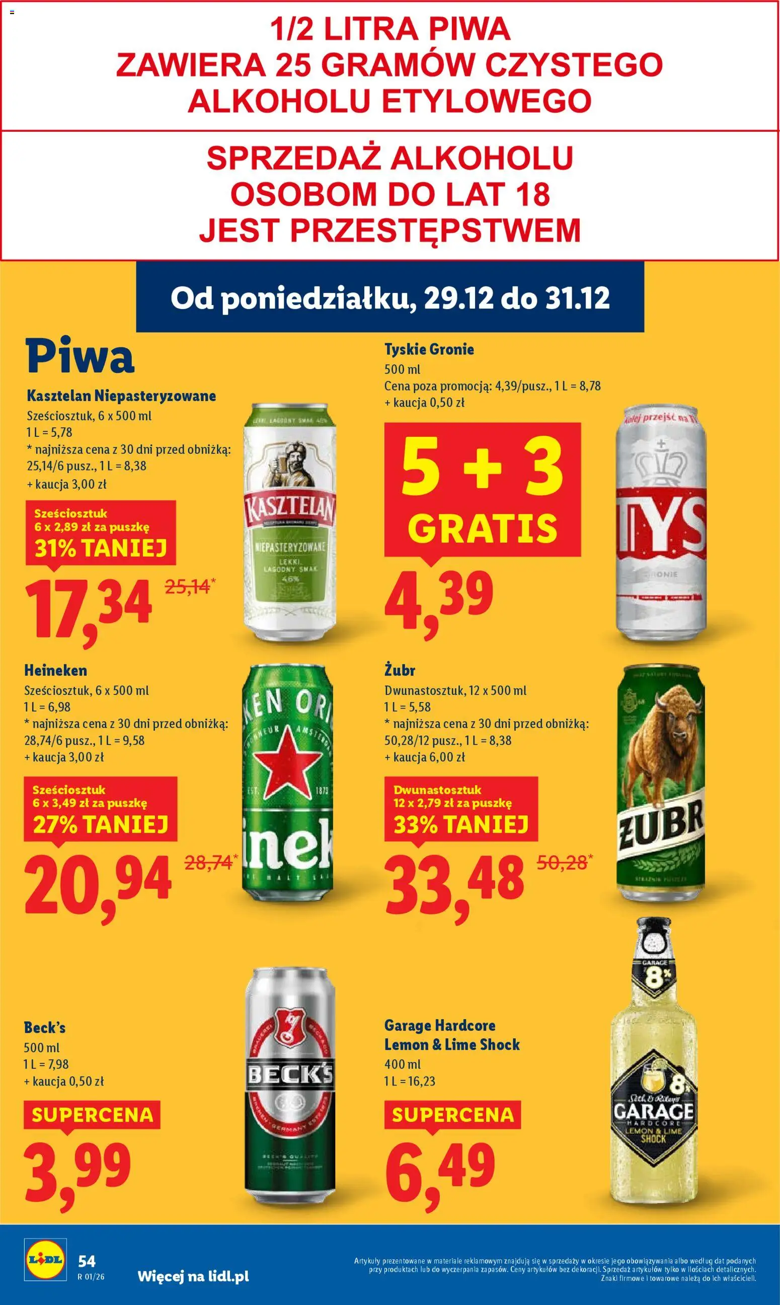 Lidl Gazetka od 29.12.2025 | Strona: 54 | Produkty: Tyskie, Heineken