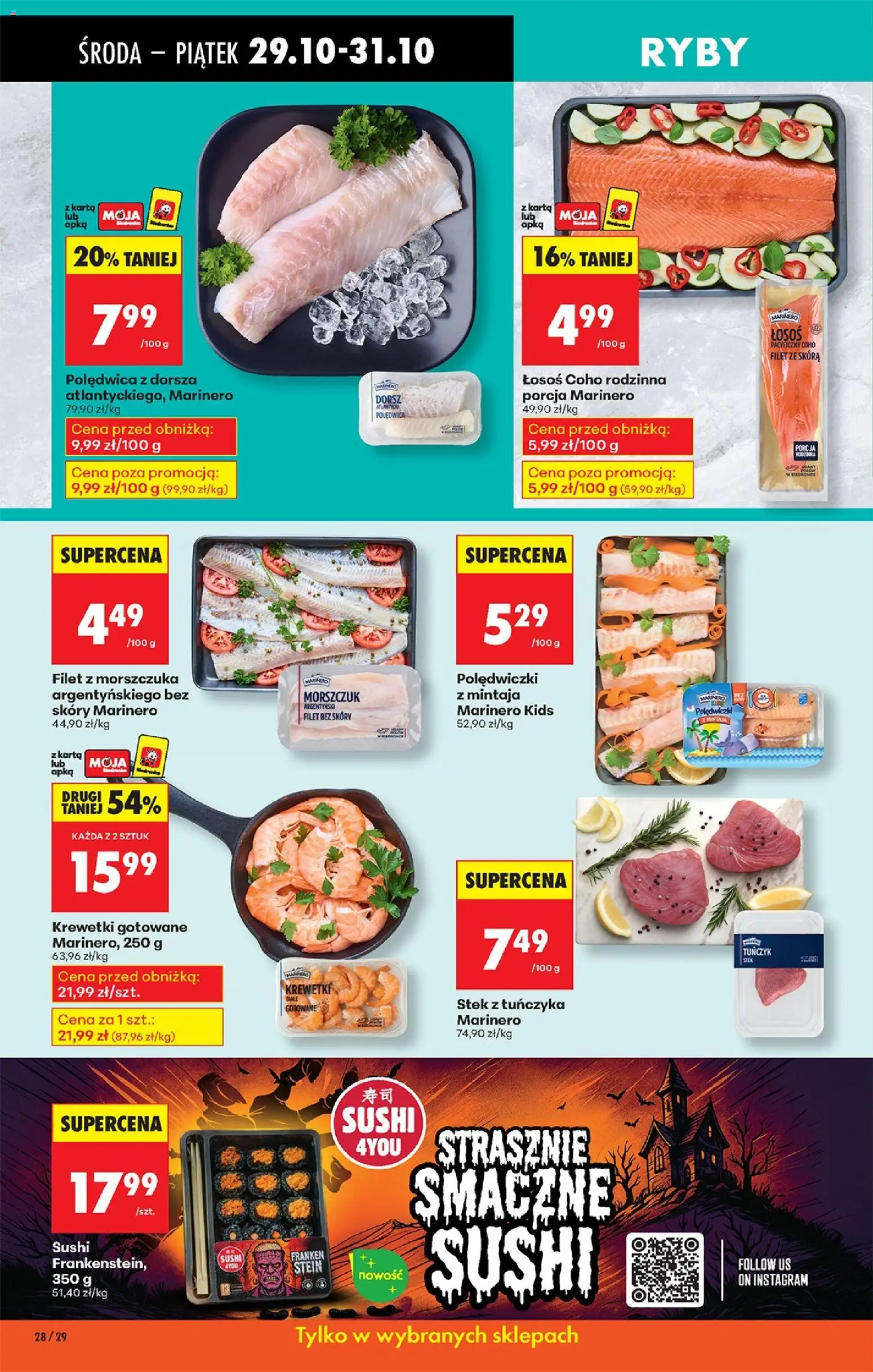 Biedronka gazetka - Oferta w tym tygodniu od 29.10.2025 | Strona: 36 | Produkty: Karta, Krewetki gotowane, Sushi, Polędwica z dorsza