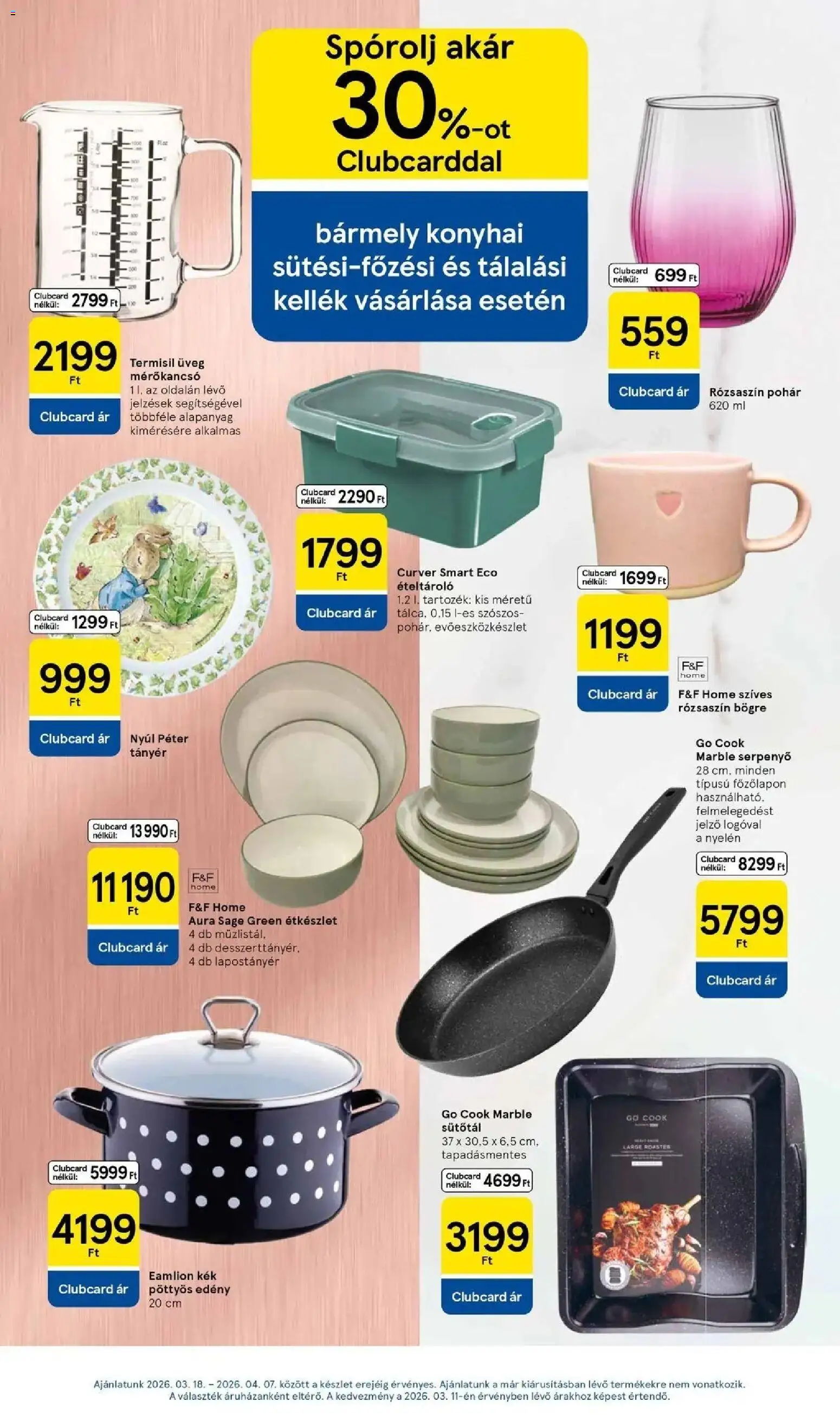 Tesco akciós ujság - amely érvényes a következő dátumtól: 26.03.2026 | Oldal: 33 | Termékek: Edény, Étkészlet, Serpenyő, Pohár