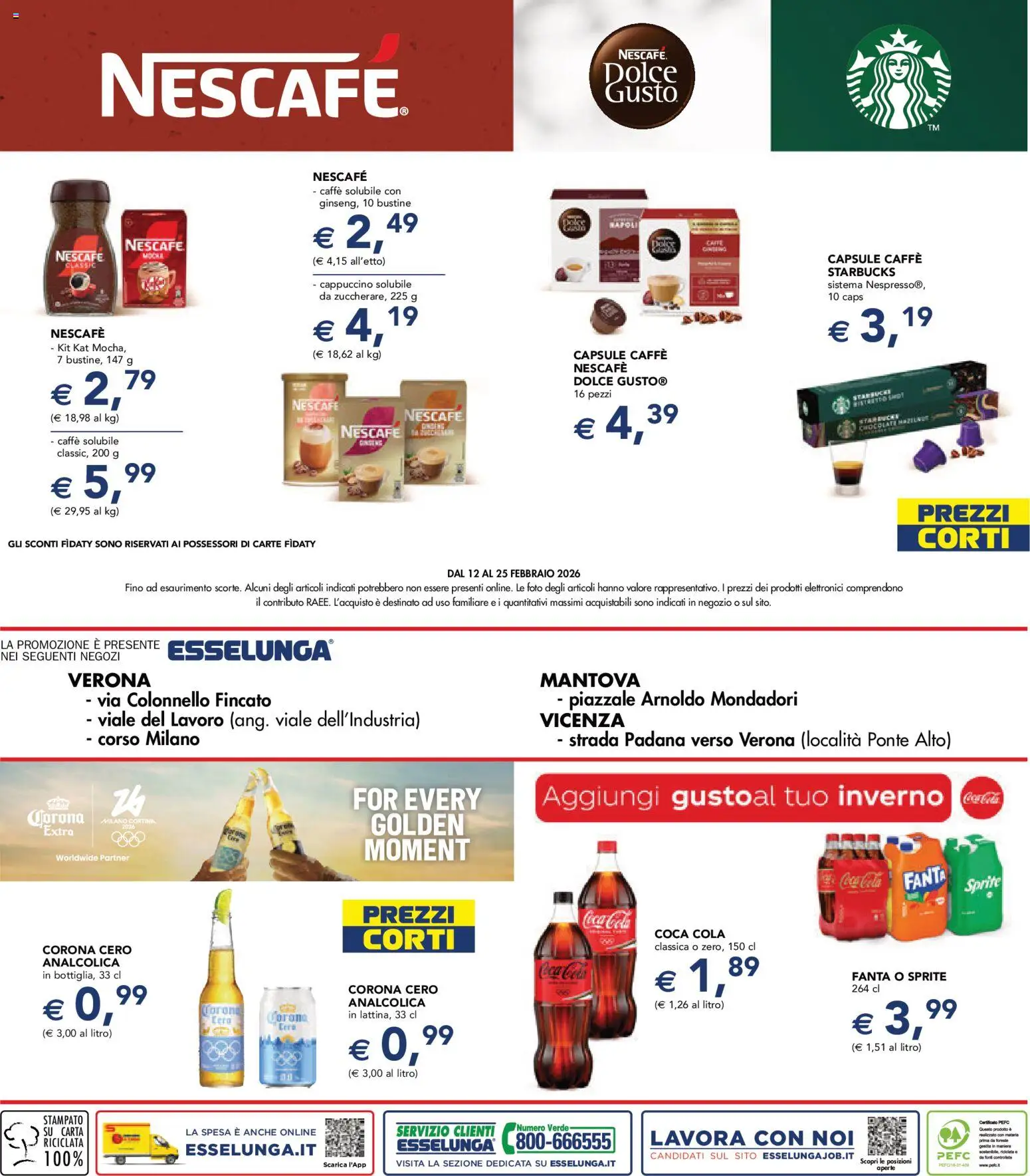 Volantino Esselunga S del 12.02.2026 | Pagina: 28 | Prodotti: Caffè, Fanta, Coca Cola
