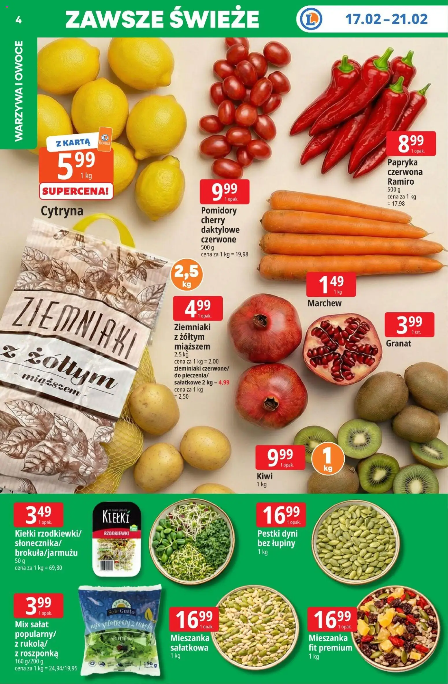 E.Leclerc Gazetka - Zamość od 16.02.2026 | Strona: 4 | Produkty: Papryka, Mix sałat, Pestki dyni, Kiwi