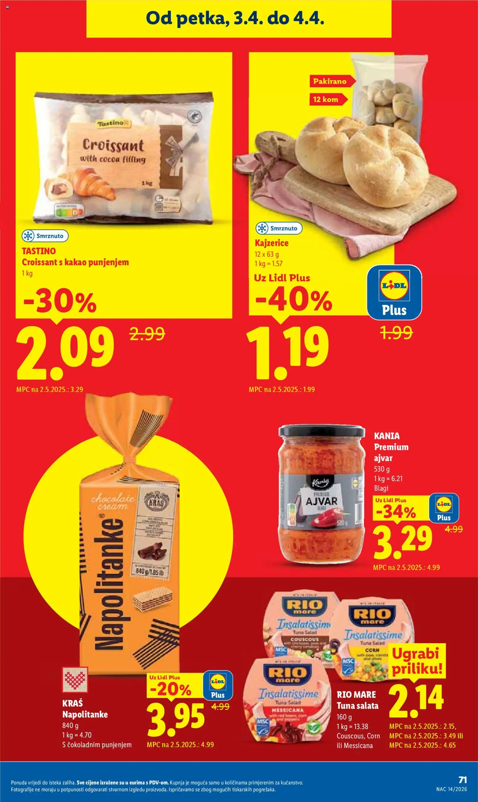 Lidl katalog | vrijedi od 30.03.2026 | Stranica: 71 | Proizvodi: Ajvar, Salata, Napolitanke, Kajzerice