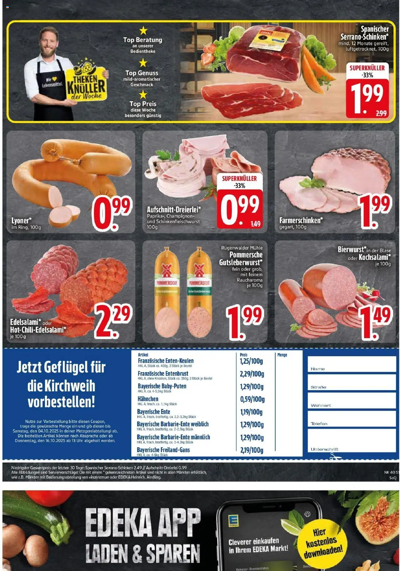 Edeka prospekt Vilgertshofen-Issing	 – gültig ab 28.09.2025 | Seite: 15 | Produkte: Top, Mühle, Hahnchen, Salami