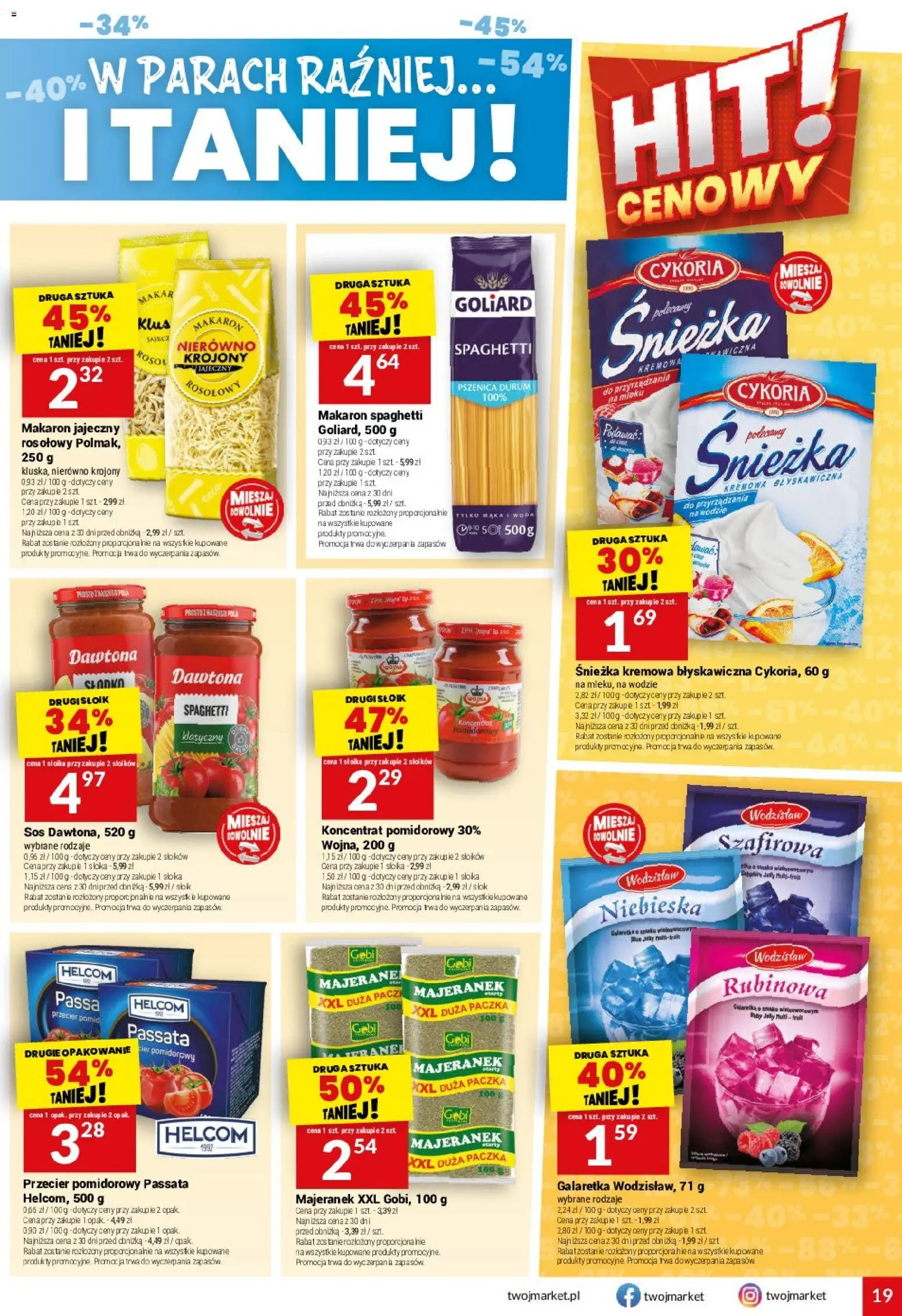 Twój Market gazetka od 08.04.2026 | Strona: 19 | Produkty: Galaretka, Przecier pomidorowy, Makaron spaghetti, Koncentrat pomidorowy