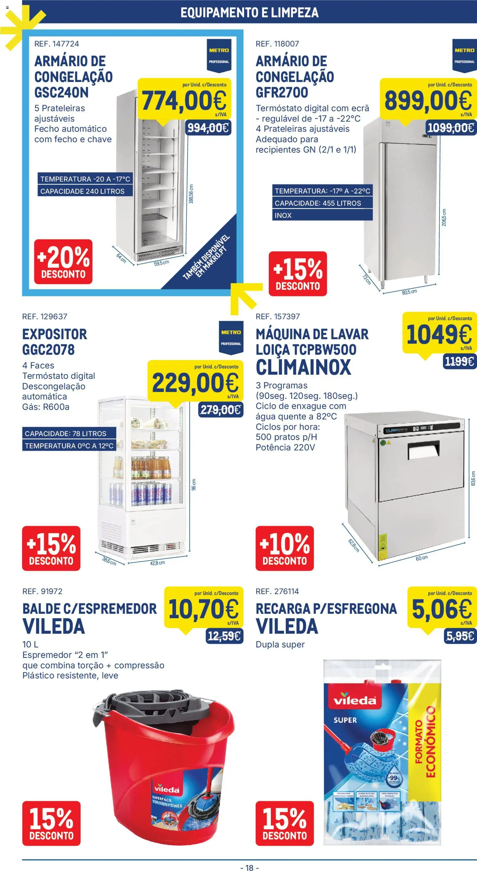 Makro folheto │ válido de 20.01.2026 | Página: 18 | Produtos: Agua, Balde, Máquina de lavar, Espremedor