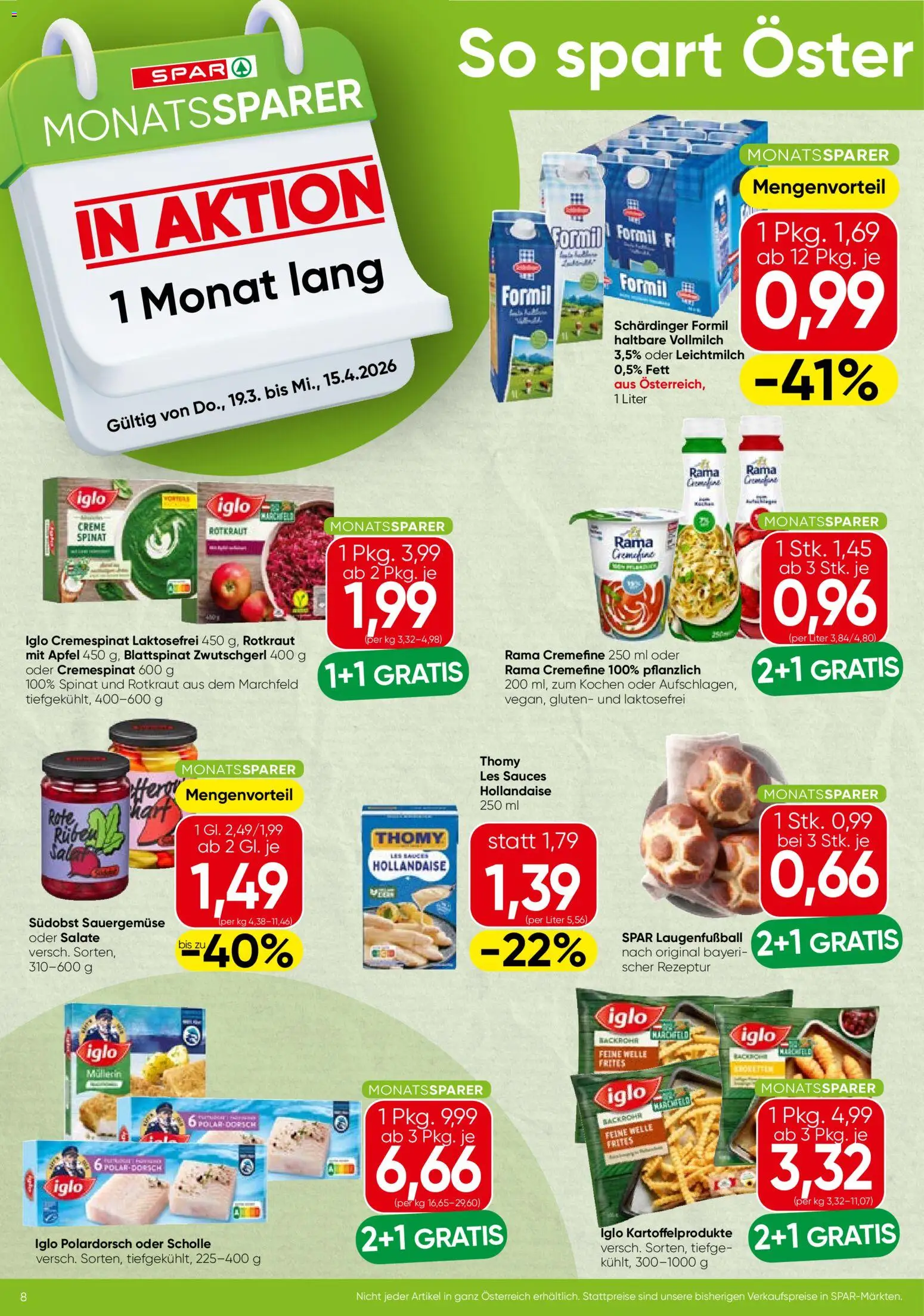 Spar Monatssparer gültig ab 19.03.2026 | Seite: 1 | Produkte: Salat, Creme, Äpfel