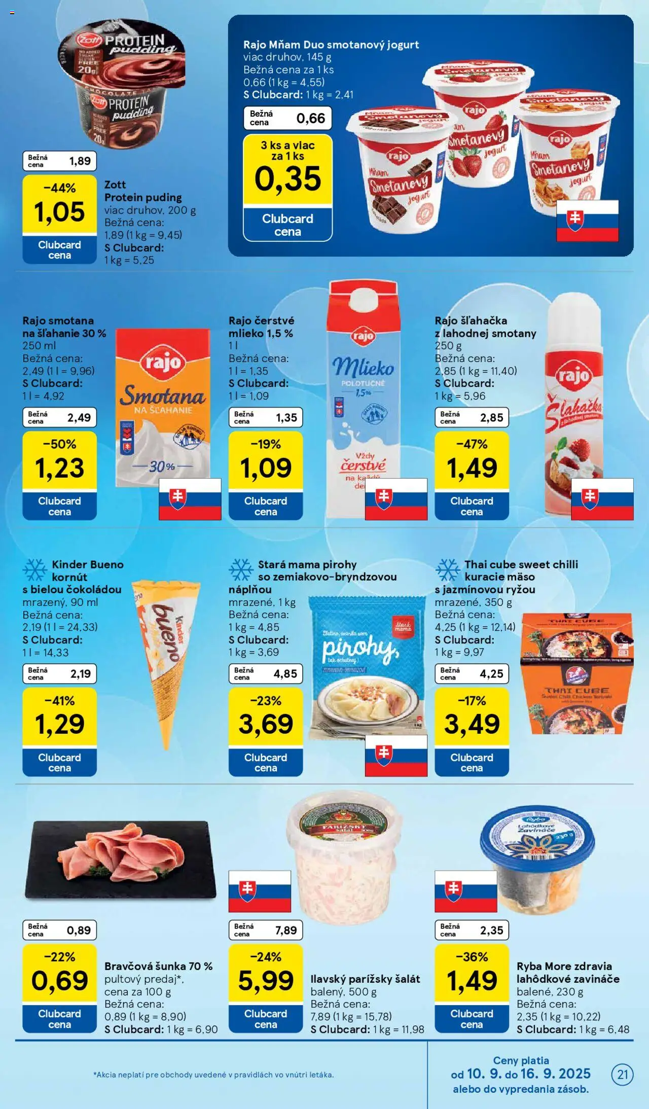 Nové Tesco akcie – leták je platný od 10.09.2025 | Strana: 21 | Produkty: Jogurt, Pirohy, Kuracie mäso, Protein