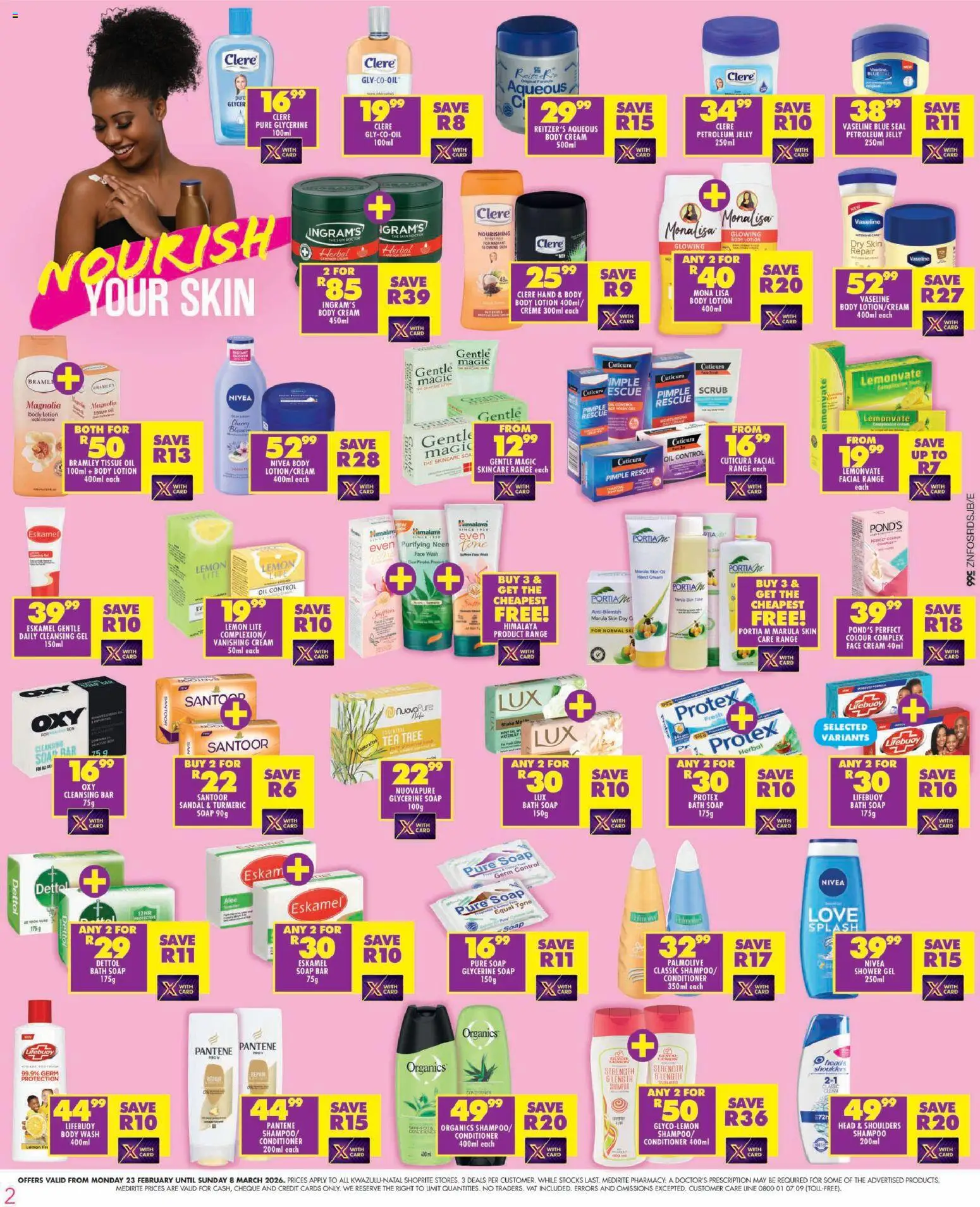 New Shoprite catalogue – valid from 23.02.2026 | Page: 2 | Products: Tea, Shampoo, Conditioner, Body wash