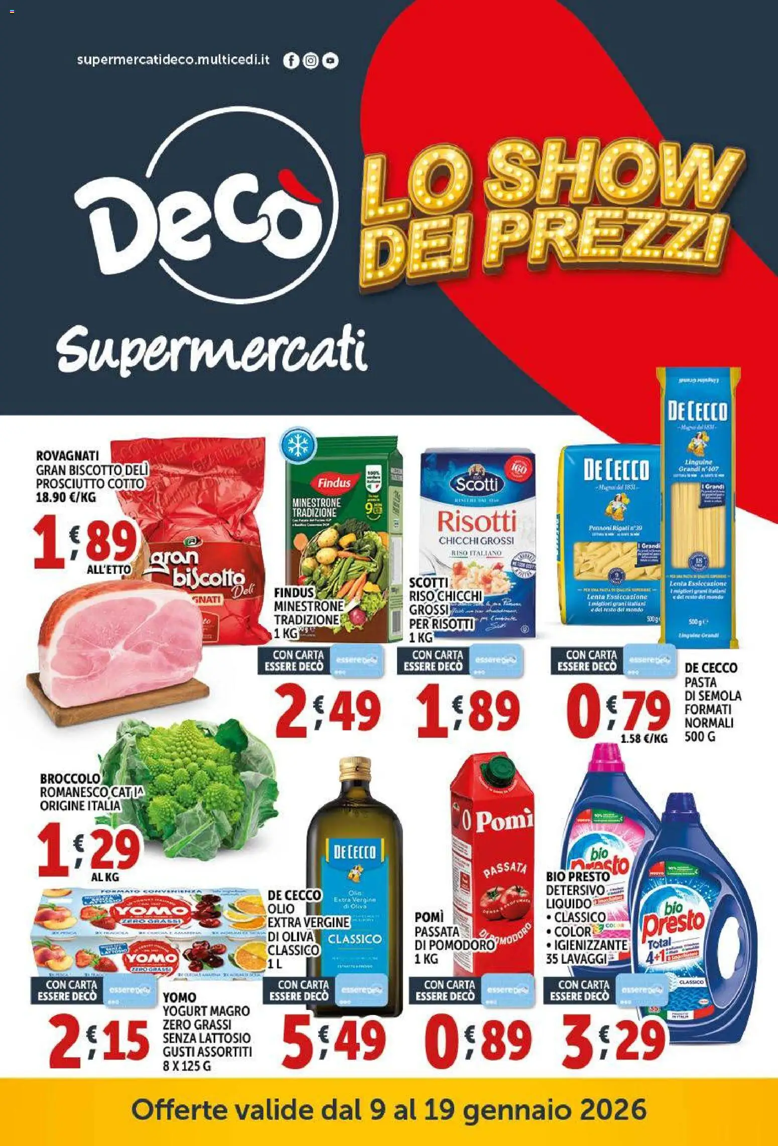 Volantino Decò del 09.01.2026 | Pagina: 1 | Prodotti: Yogurt, Olio, Prosciutto, Pasta