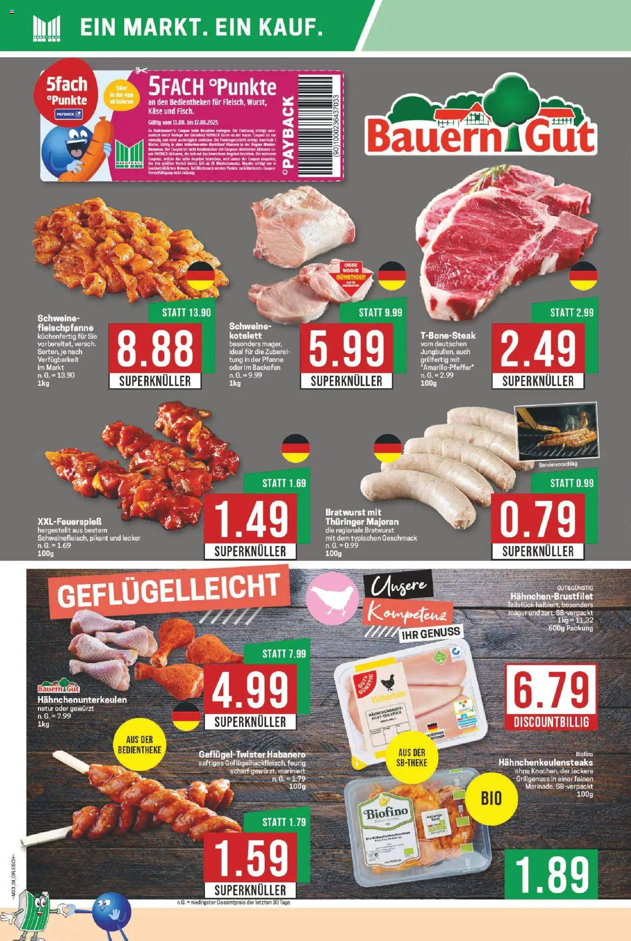 Marktkauf Prospekt 	 - gültig ab dem 11.08.2025 | Seite: 4 | Produkte: Hahnchen, Käse, Bratwurst, Hahnchenbrust