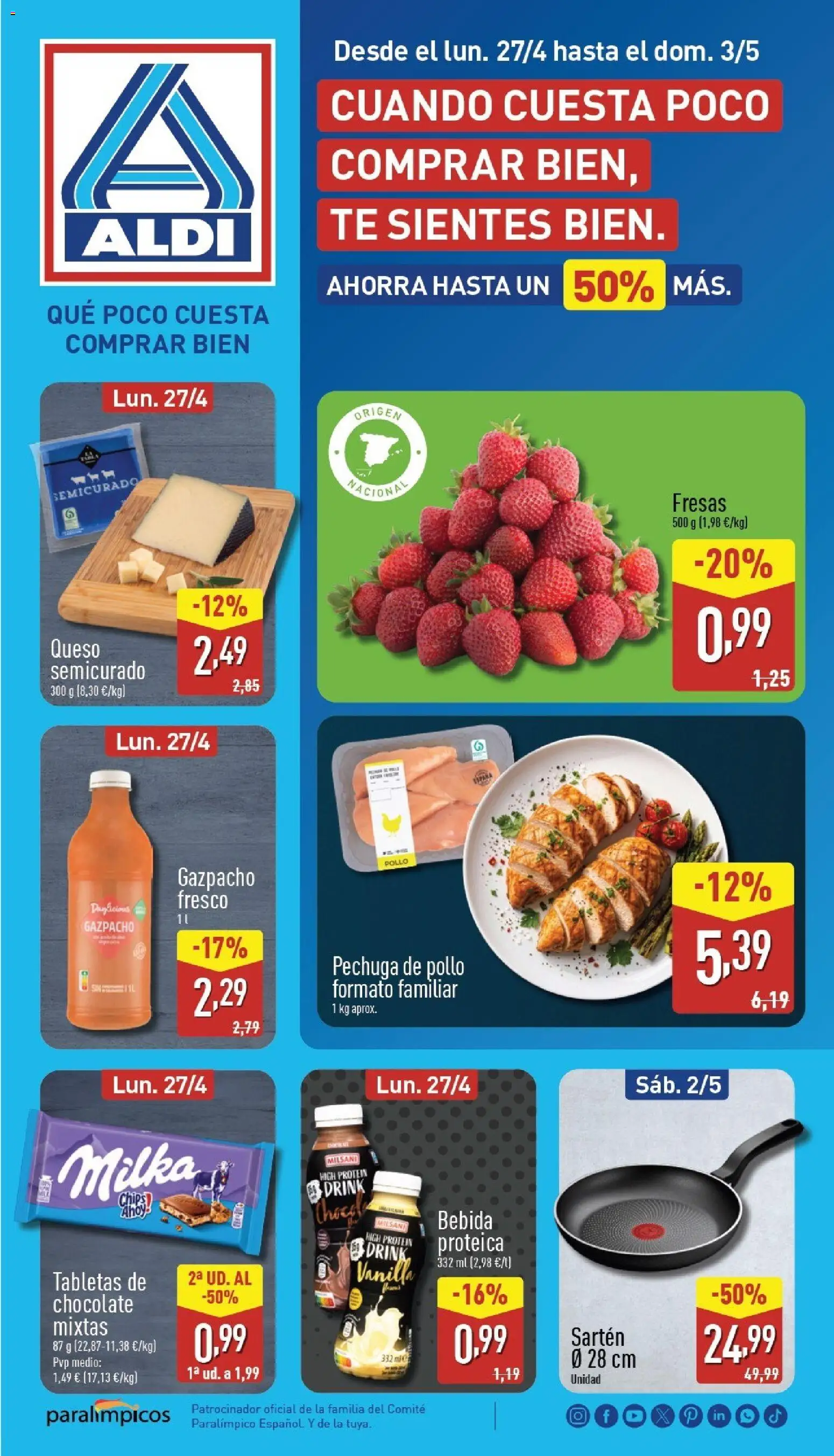 Aldi folleto Península │ válido desde el 27.04.2026 | Página: 1 | Productos: Queso, Chocolate, Té, Gazpacho