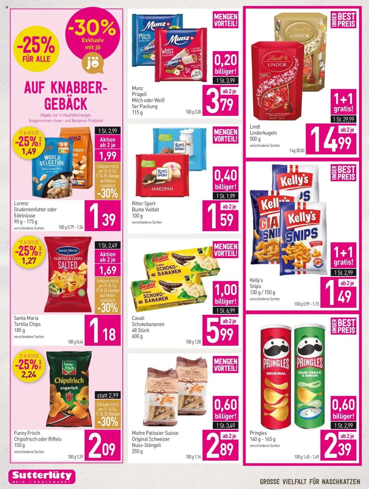 Sutterlüty Flugblatt gültig ab 16.10.2025 | Seite: 16 | Produkte: Chips, Milch, Bananen