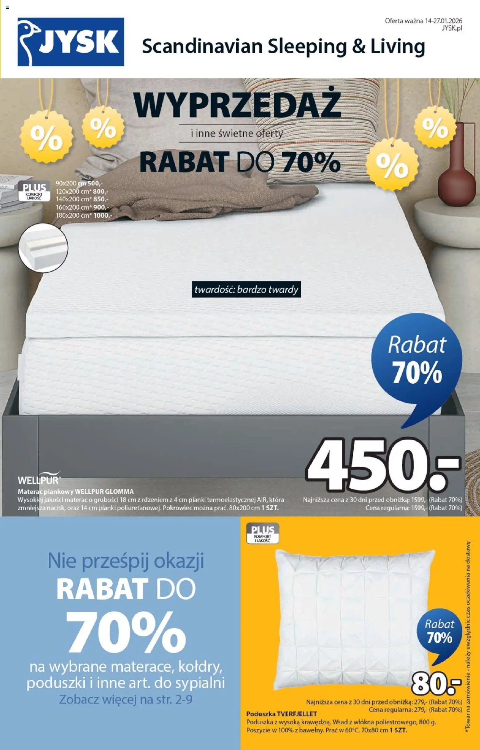 JYSK Gazetka od 14.01.2026 | Strona: 1 | Produkty: Materac, Poduszka, Pianki