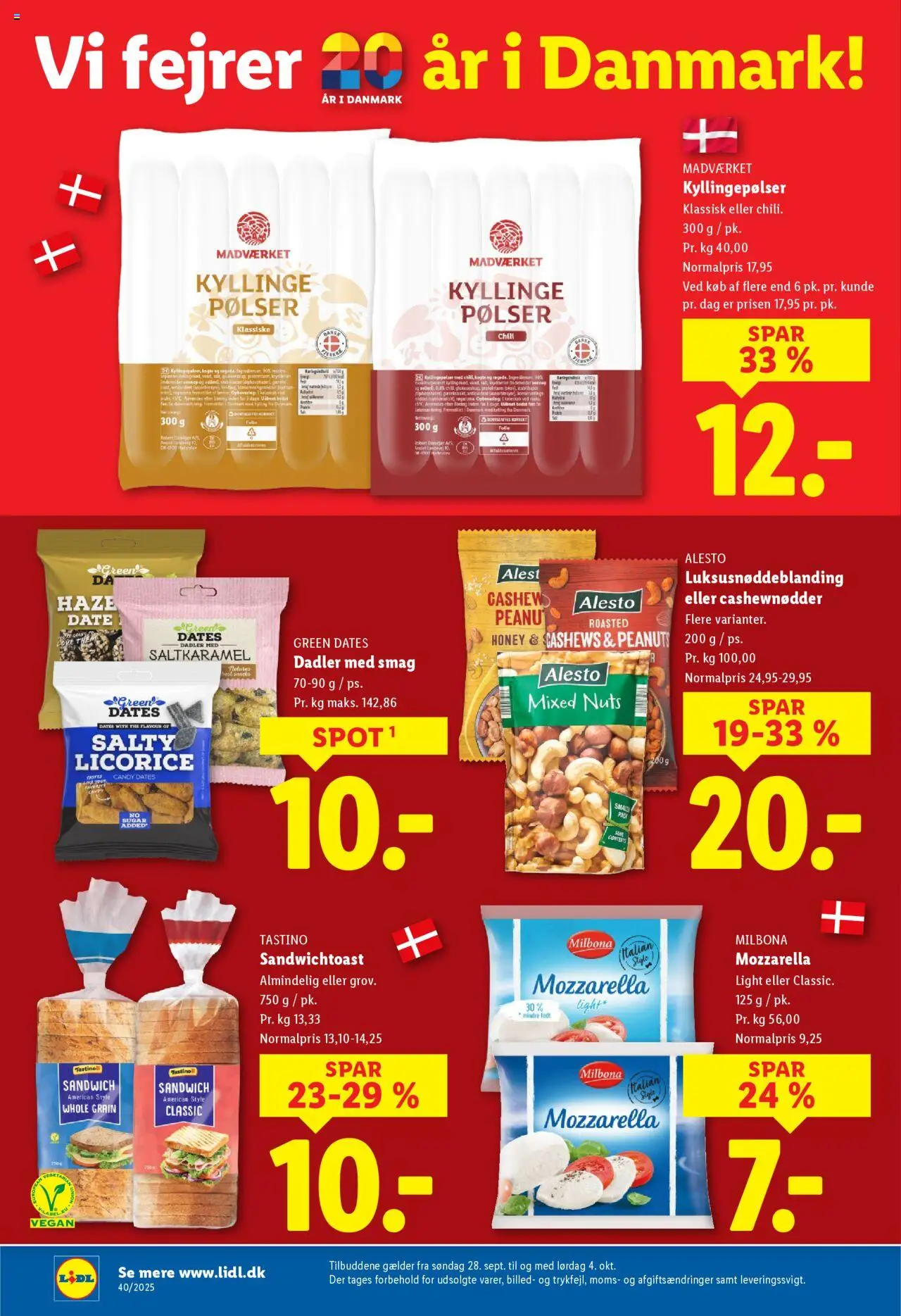 Lidl tilbudsavis – gyldig fra 28.09.2025 | Side: 6 | Produkter: Pølser, Peanuts, Dadler, Mozzarella