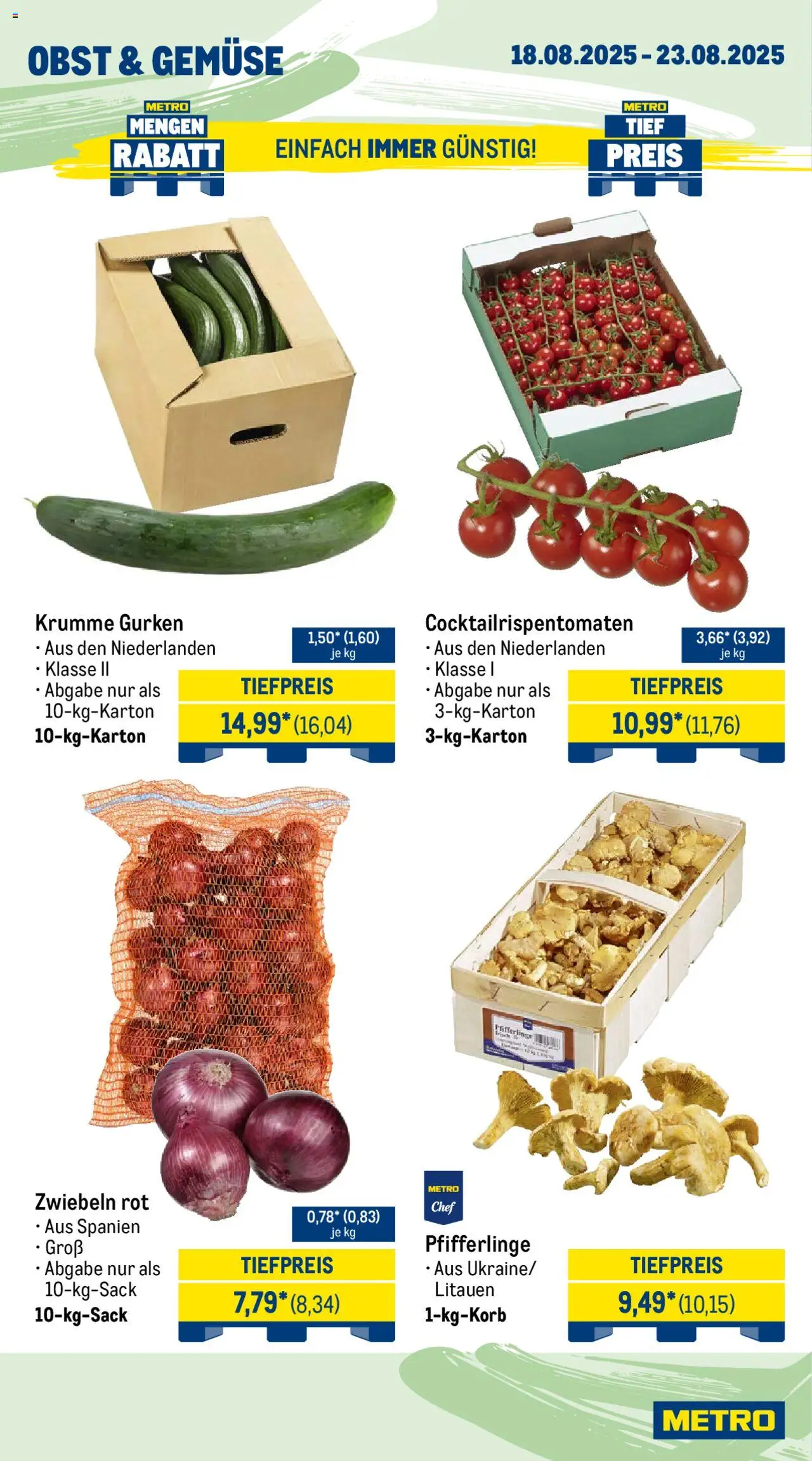 Metro Wochen-Angebote Gastro - gültig ab dem 18.08.2025 | Seite: 8 | Produkte: Zwiebeln, Gemüse, Obst, Gurken
