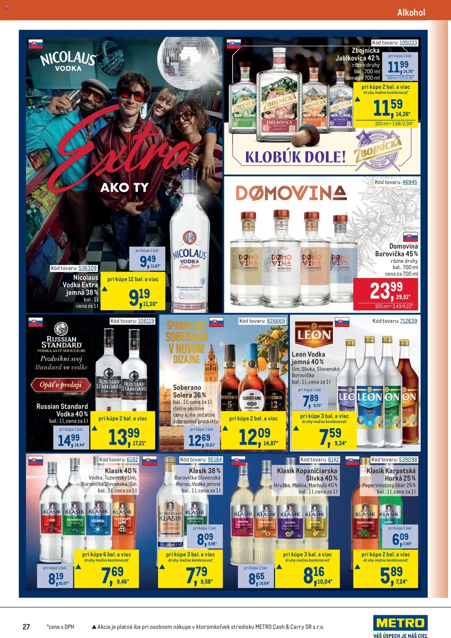Nové Metro akcie – leták je platný od 25.02.2026 | Strana: 27 | Produkty: Slivovica, Klobúk, Alkohol, Nicolaus vodka