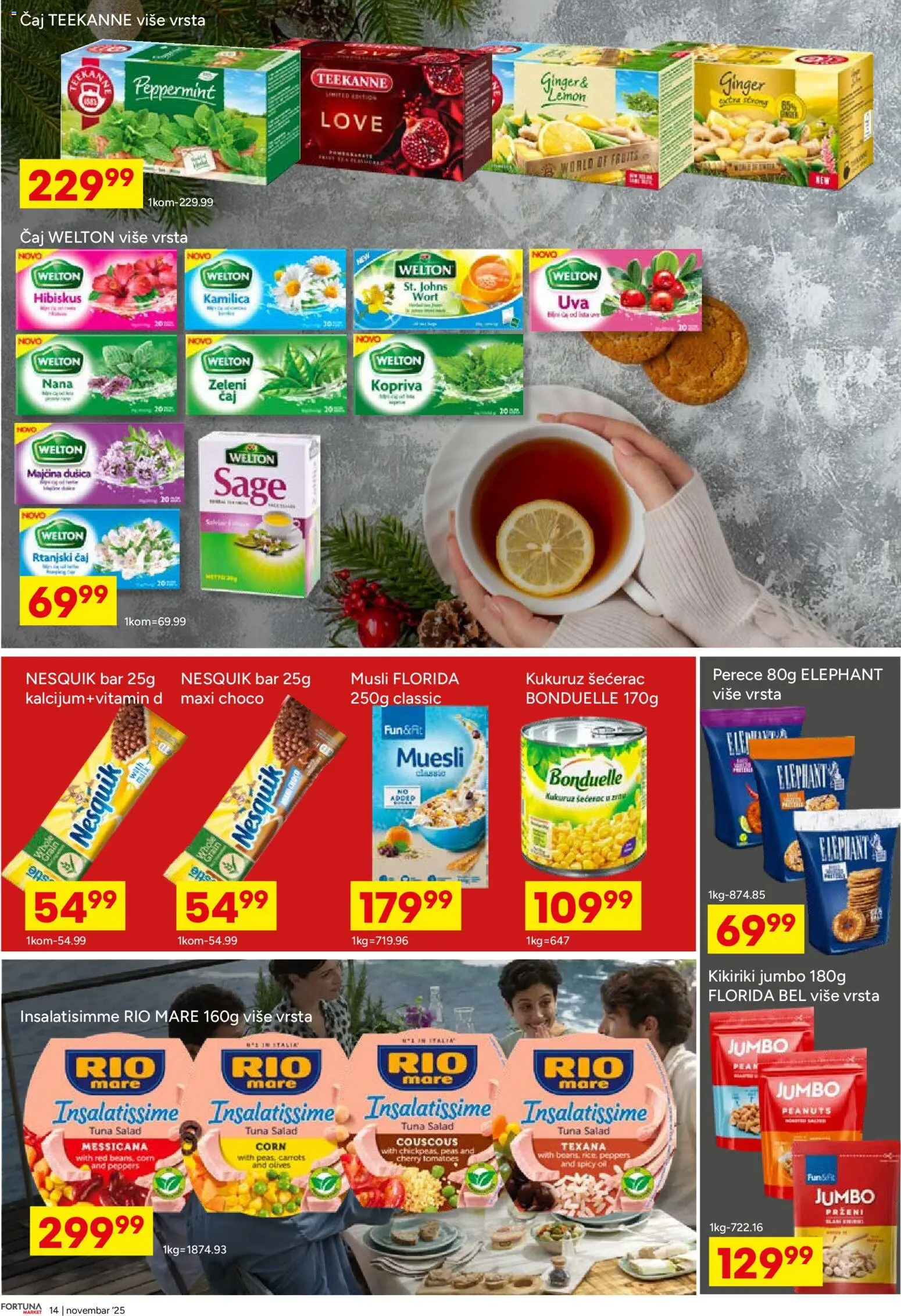Fortuna Market katalog - važi od 12.12.2025 | Strana: 14 | Proizvode: Kukuruz šećerac, Rio mare, Kukuruz, Čaj