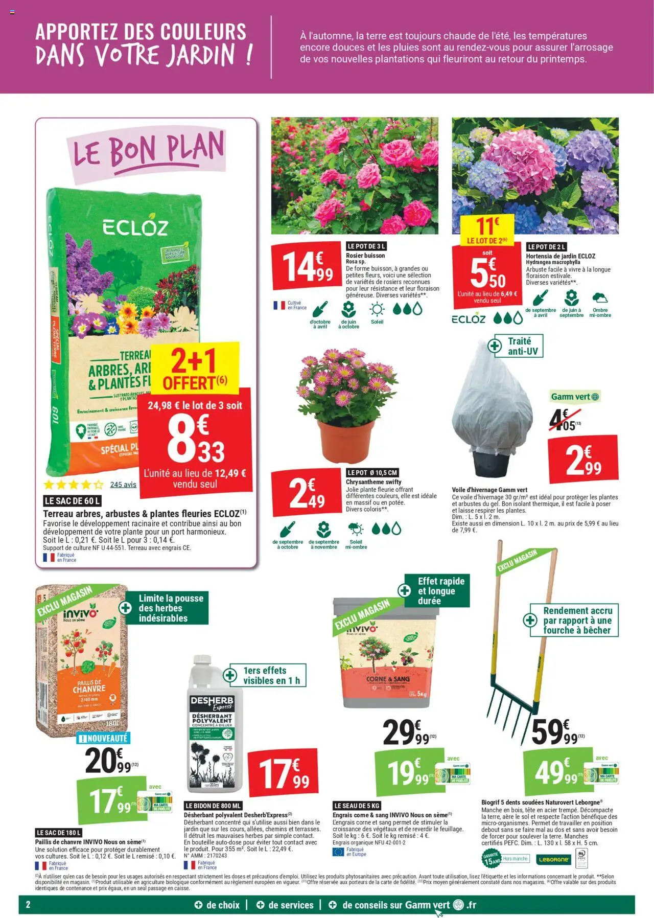 {H1} | Page: 2 | Produits: Hortensia, Rosier, Sac, Plantes