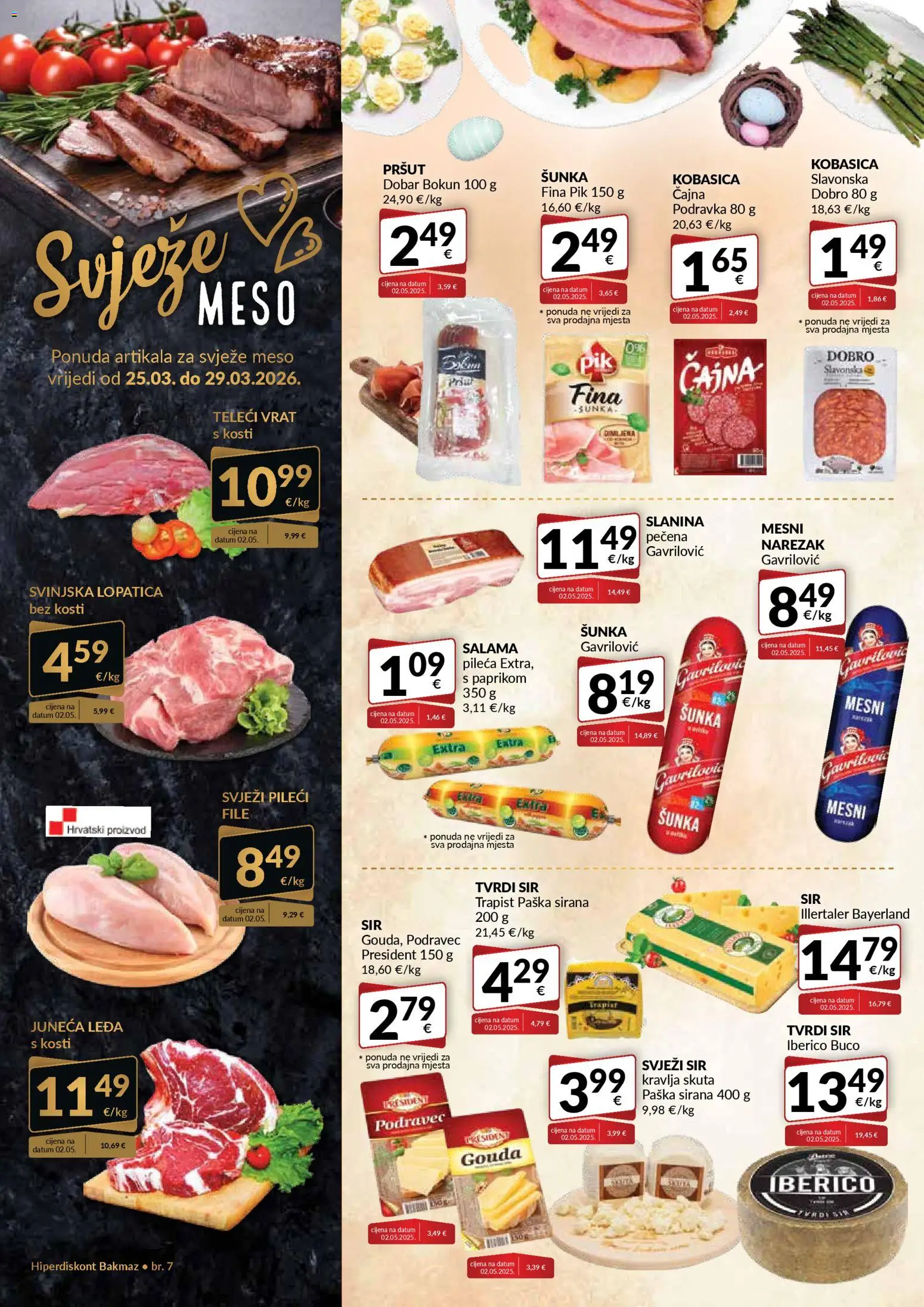 Bakmaz katalog | vrijedi od 25.03.2026 | Stranica: 2 | Proizvodi: Sir, Pileći file, Šunka, Kobasica