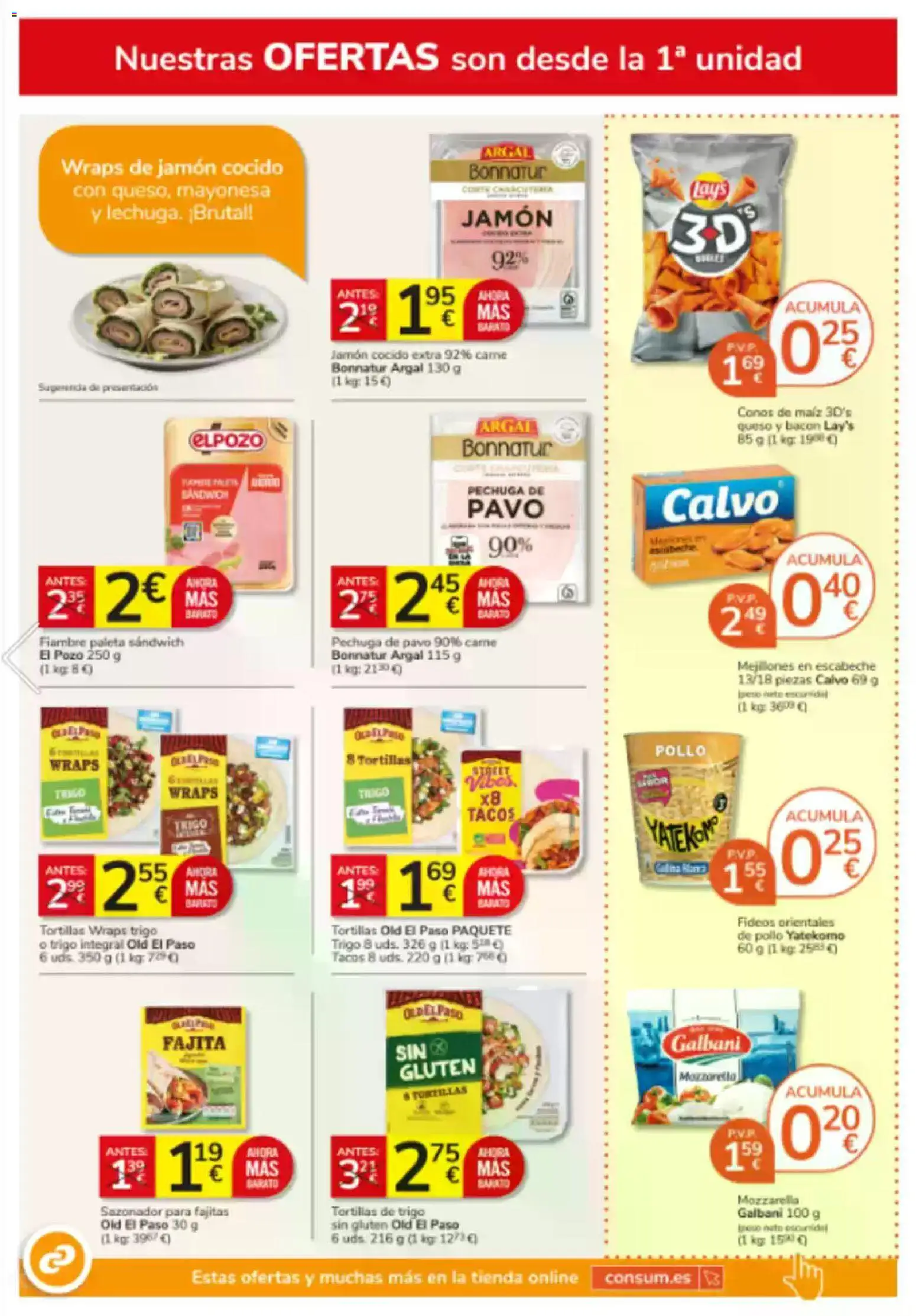 Consum folleto │ válido desde el 26.02.2026 | Página: 12 | Productos: Queso, Jamón, Fideos, Tacos