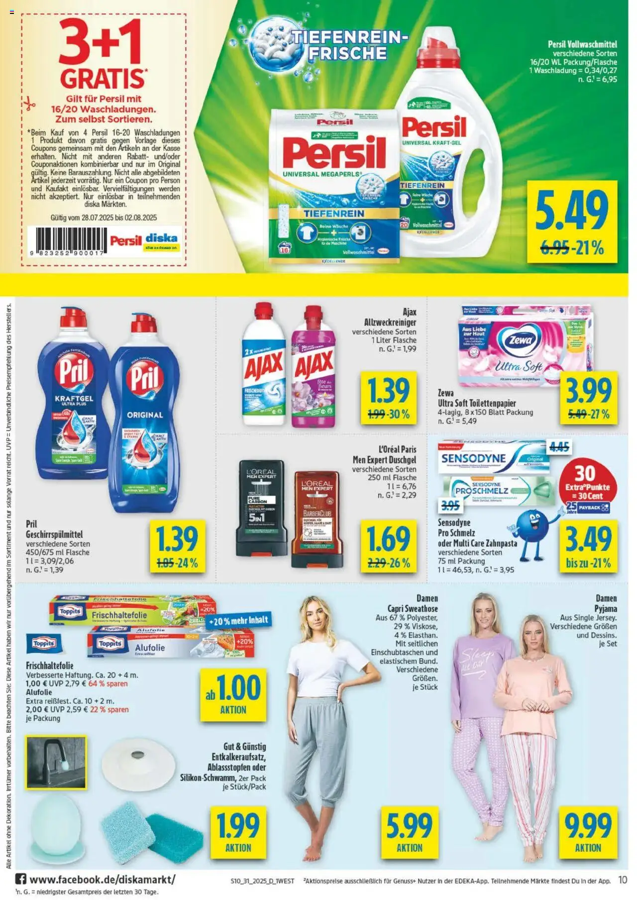 Diska - Bayern - gültig ab dem 28.07.2025 | Seite: 10 | Produkte: Duschgel, Zahnpasta, Pril, Persil